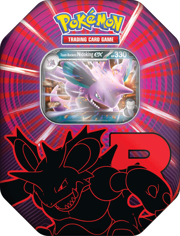 Pokémon TCG – Team Rocket’s Nidoking Tin Box – Exklusive Promokarte & Booster Packs – Sammelkarten Tin