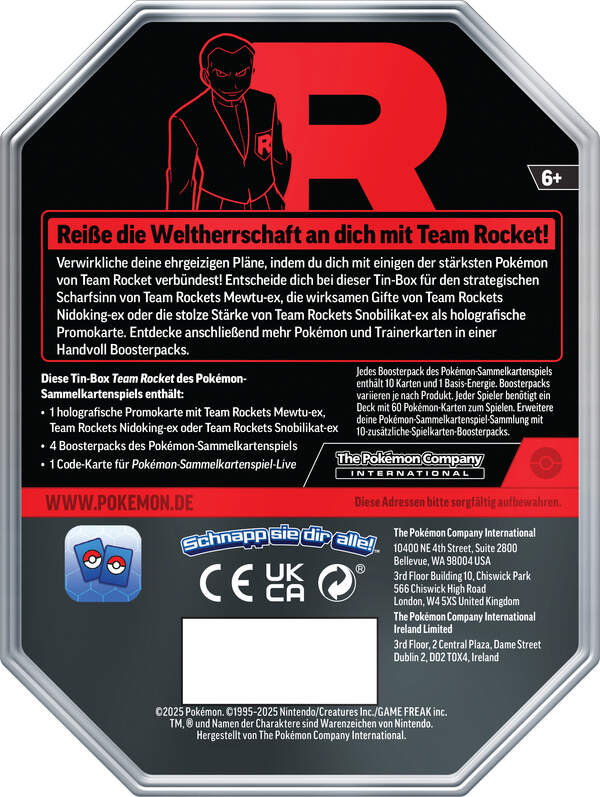Pokémon TCG – Team Rocket’s Snobilikat Tin Box – Exklusive Promokarte & Booster Packs – Sammelkarten Tin