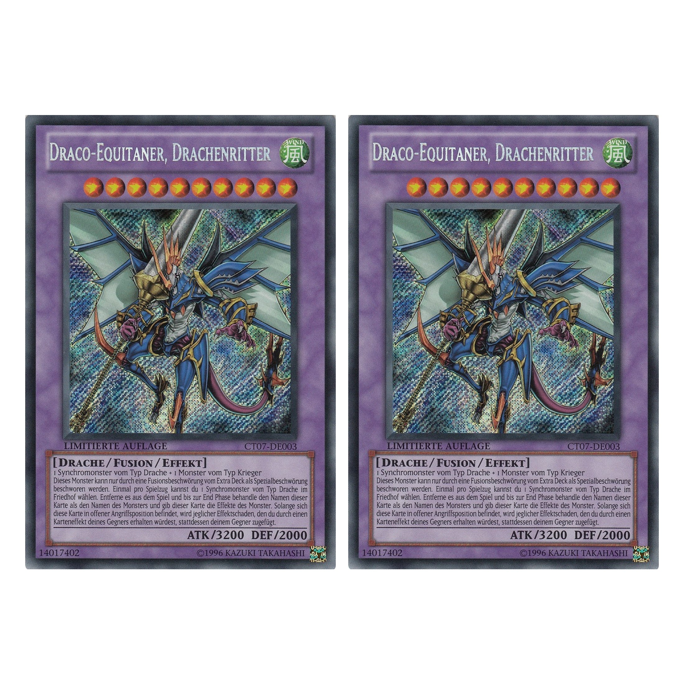 Draco-Equitaner, Drachenritter - CT07-DE003 - Secret Rare - Deutsch - Limitierte Auflage - Collector's Tins 2010 - Duo Set (2 Stück) - Yugioh