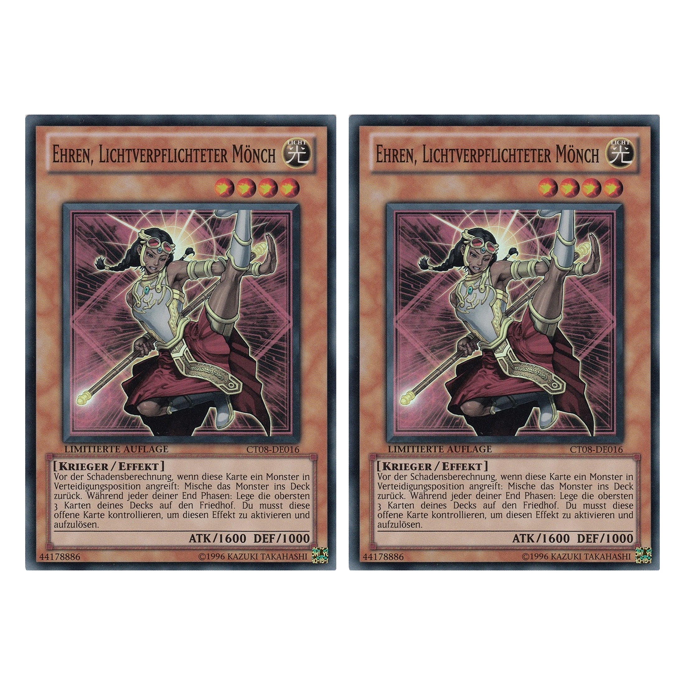 Ehren, Lichtverpflichteter Mönch - CT08-DE016 - Super Rare - Deutsch - Limitierte Auflage - Collector's Tins 2011 - Duo Set (2 Stück) - Yugioh