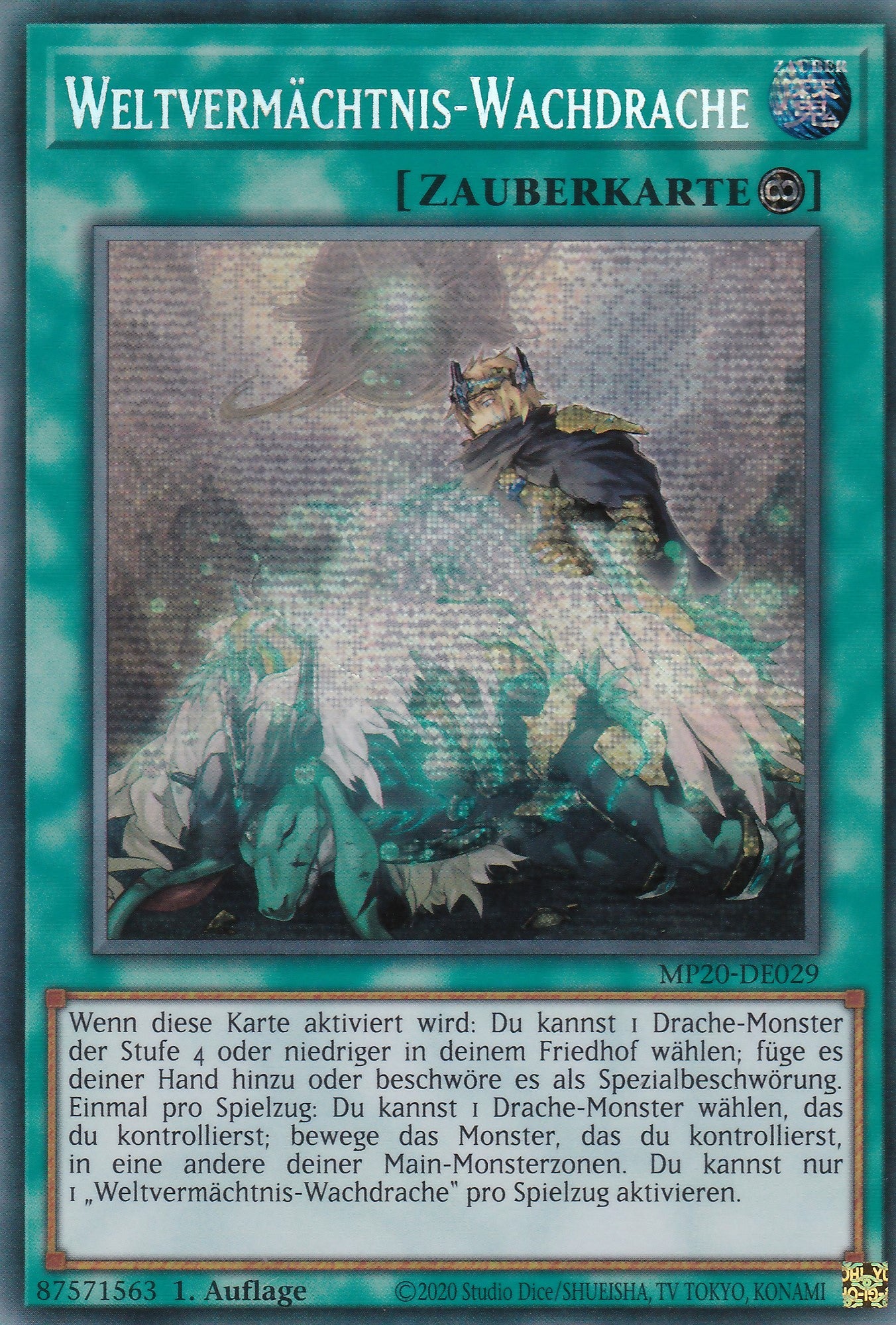Weltvermächtnis-Wachdrache - MP20-DE029 - Prismatic Secret Rare - Deutsch - 1. Auflage - 2048 Tin of Lost Memories Mega Pack