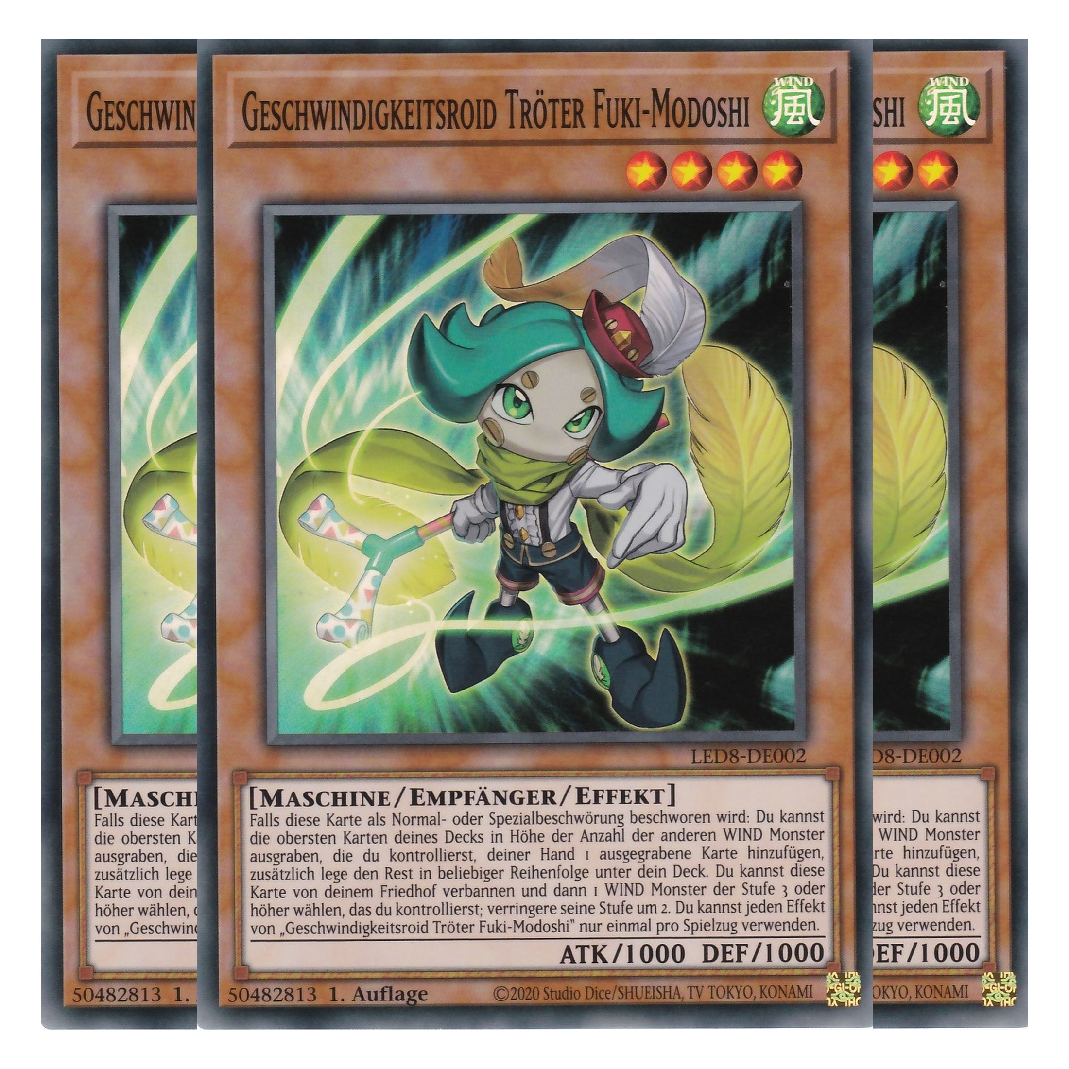 Geschwindigkeitsroid Tröter Fuki-Modoshi - LED8-DE002 - Super Rare - Deutsch - 1. Auflage - Legendary Duelists: Synchro Storm - Playset (3 Kopien)