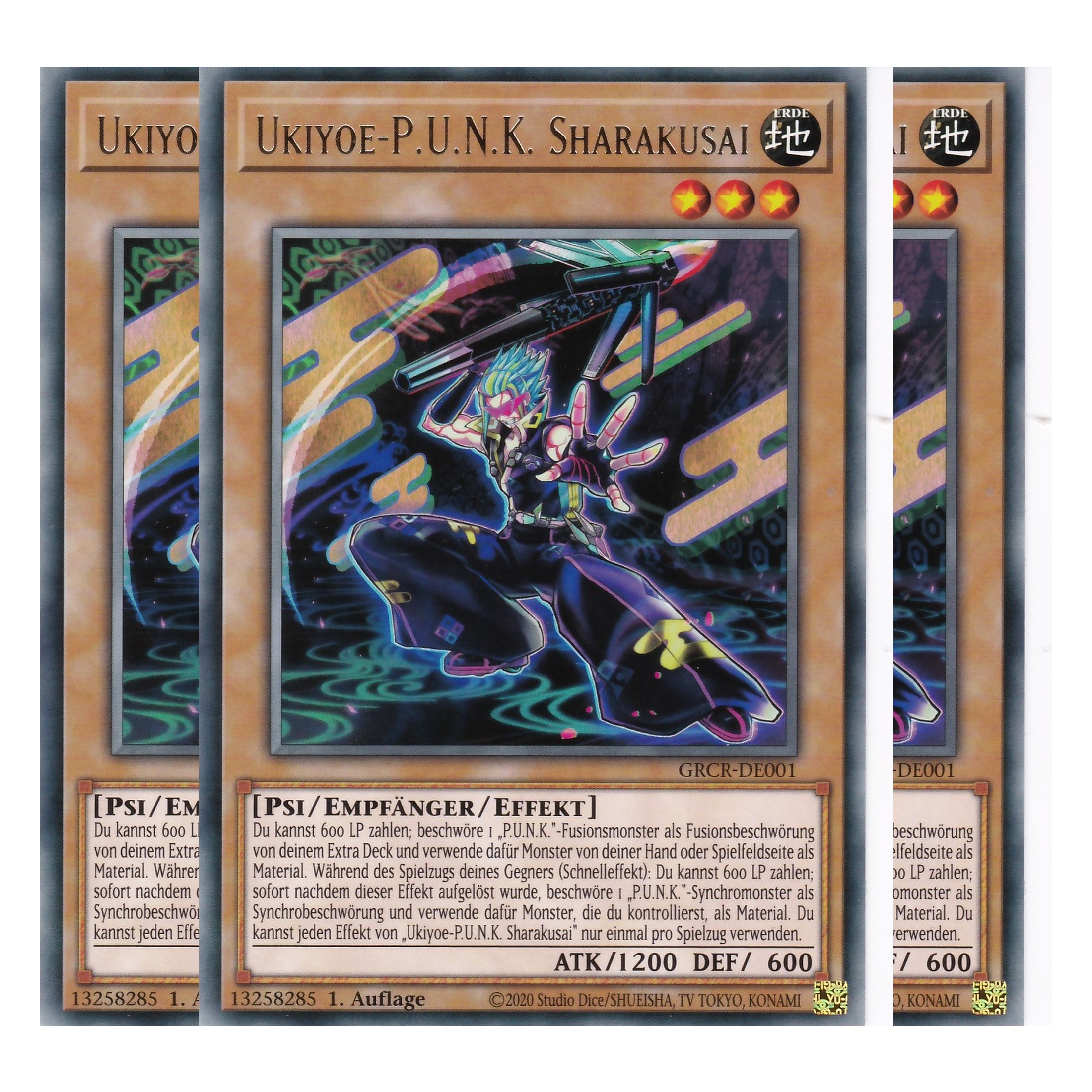 Ukiyoe-P.U.N.K. Sharakusai - GRCR-DE001 - Rare - Deutsch - 1. Auflage - The Grand Creators - Yu-Gi-Oh! - Playset (3 Kopien)