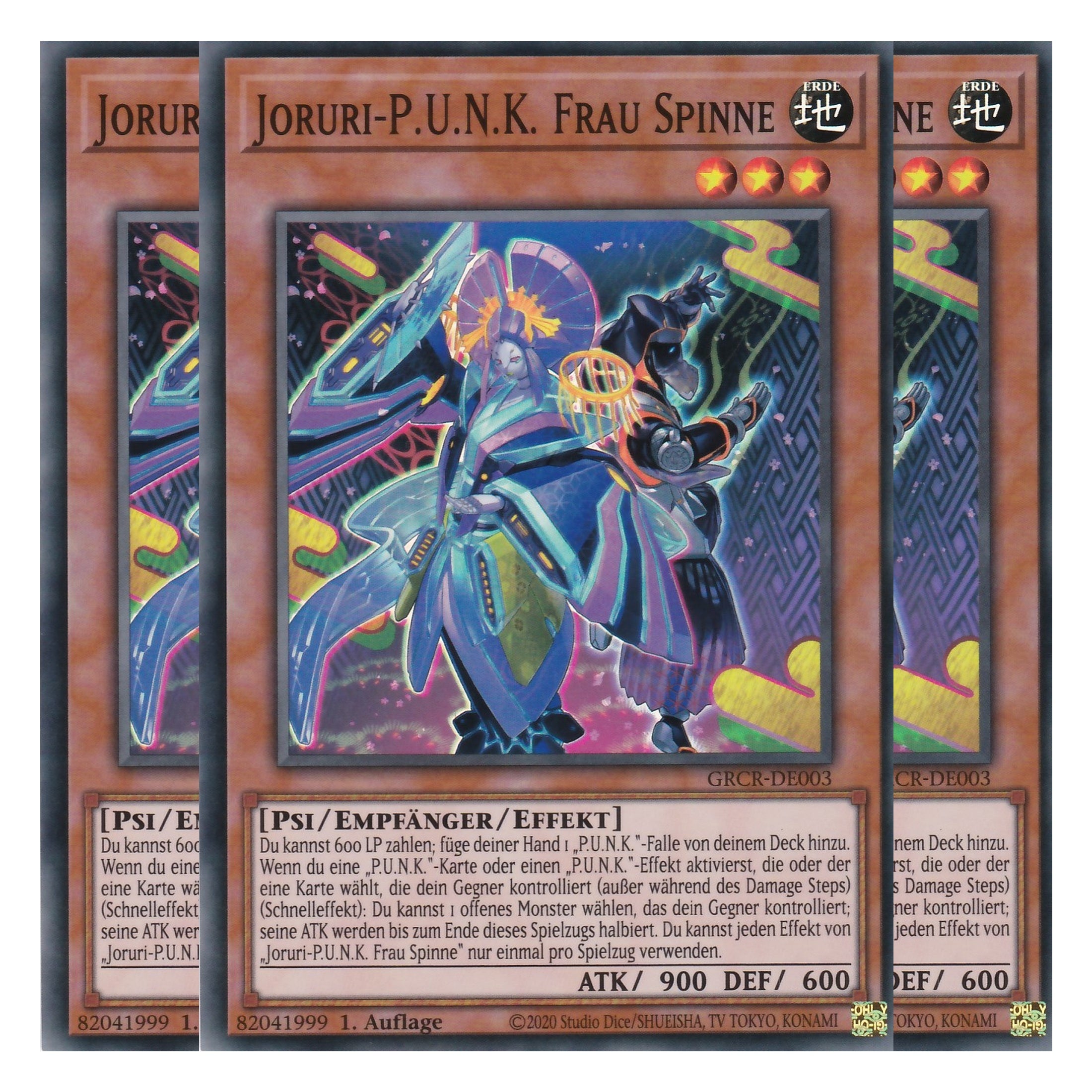 Joruri-P.U.N.K. Frau Spinne - GRCR-DE003 - Super Rare - Deutsch - 1. Auflage - The Grand Creators - Yu-Gi-Oh! - Playset (3 Kopien)