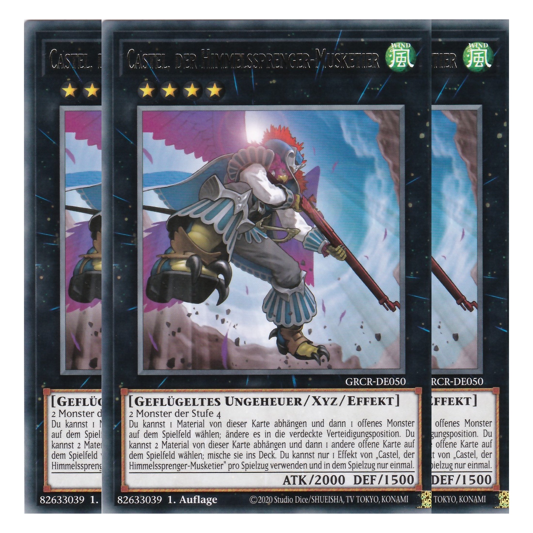 Castel, der Himmelssprenger-Musketier - GRCR-DE050 - Rare - Deutsch - 1. Auflage - The Grand Creators - Yu-Gi-Oh! - Playset (3 Kopien)
