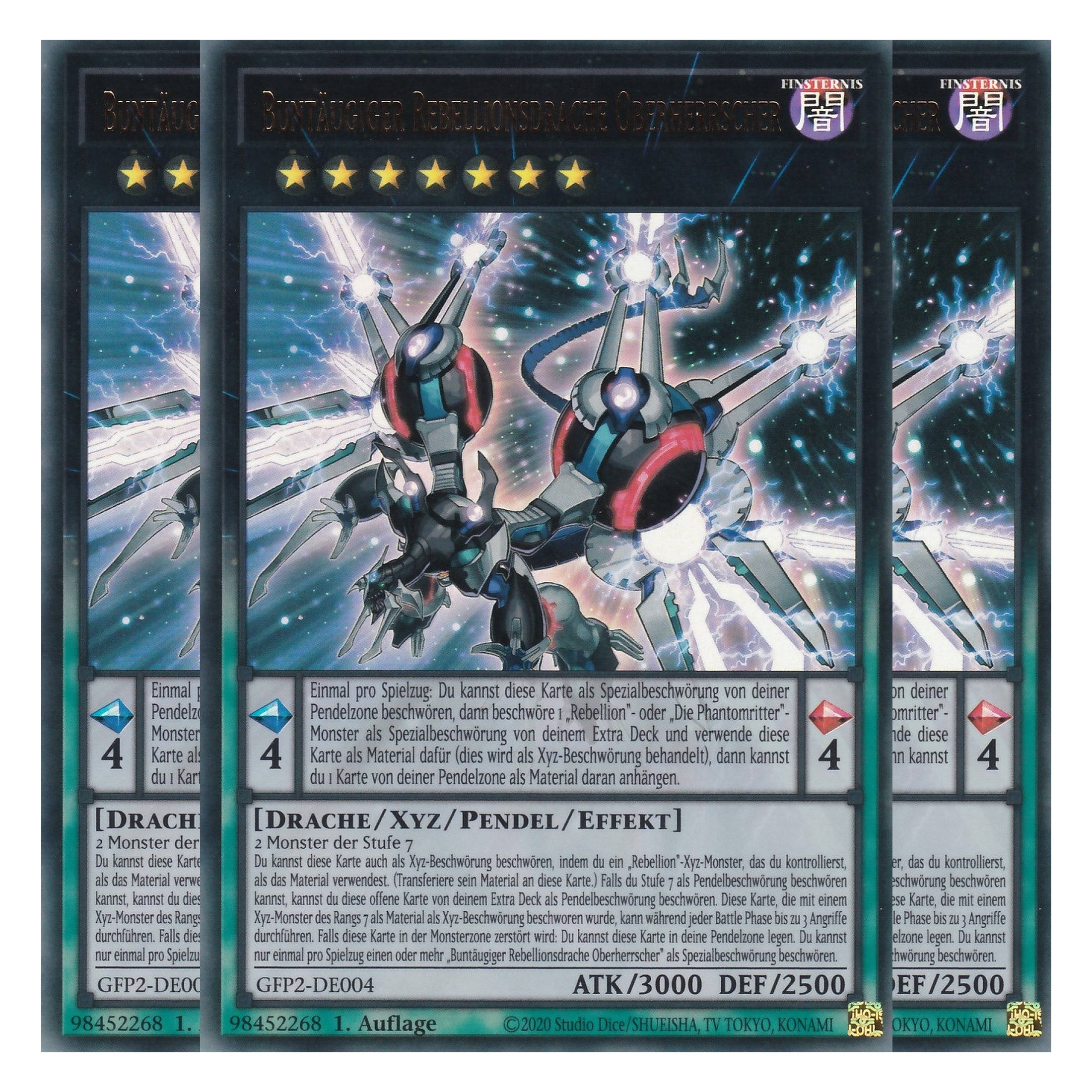 Buntäugiger Rebellionsdrache Oberherrscher - GFP2-DE004 - Ultra Rare - Deutsch - 1. Auflage - Ghost from the Past II The Second Hunting - Yu-Gi-Oh! - Playset (3 Kopien)
