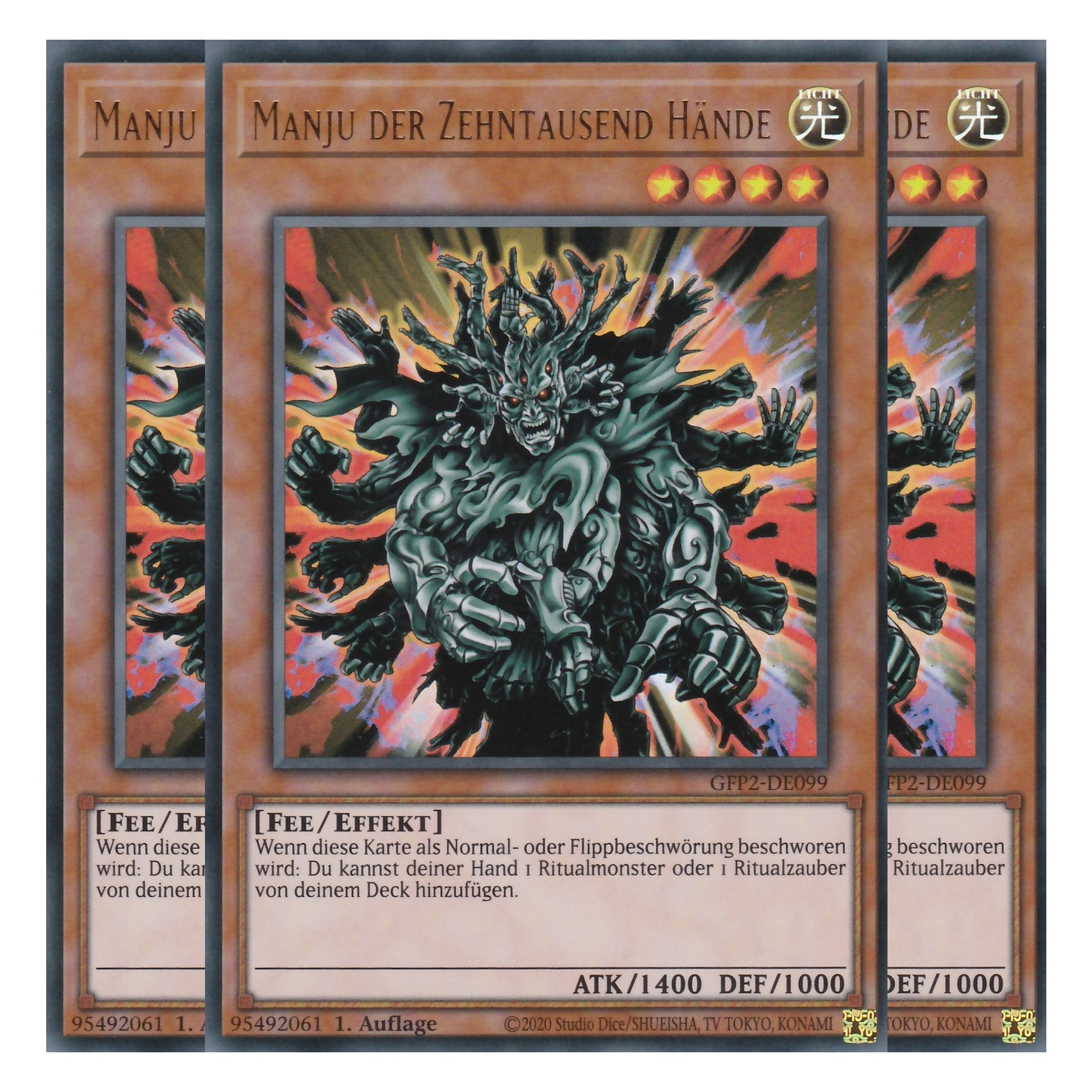 Manju der Zehntausend Hände - GFP2-DE099 - Ultra Rare - Deutsch - 1. Auflage - Ghost from the Past II The Second Hunting - Yu-Gi-Oh! - Playset (3 Kopien)