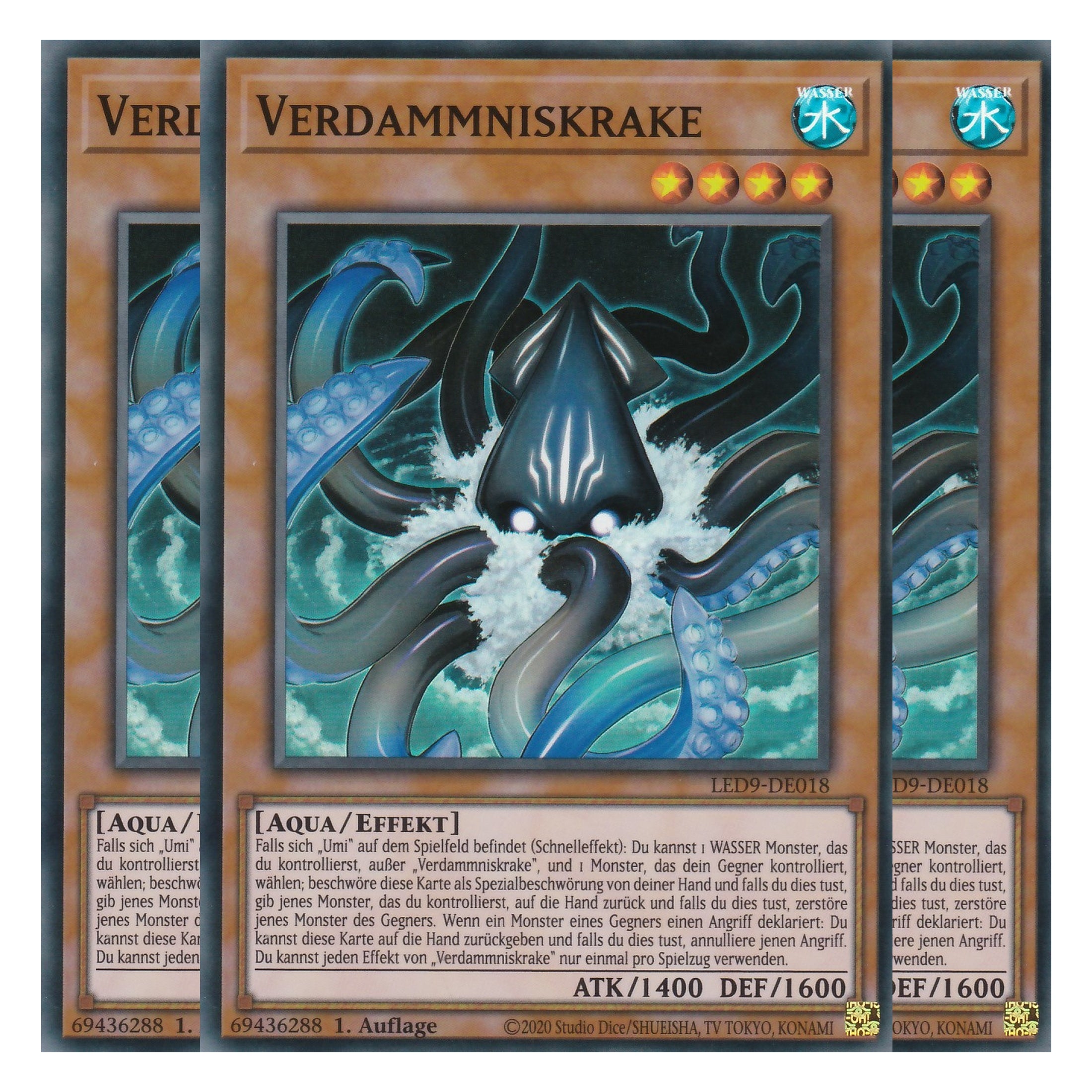 Verdammniskrake - LED9-DE018 - Super Rare - Deutsch - 1. Auflage - Legendary Duelists: Duels From the Deep - Playset (3 Kopien)