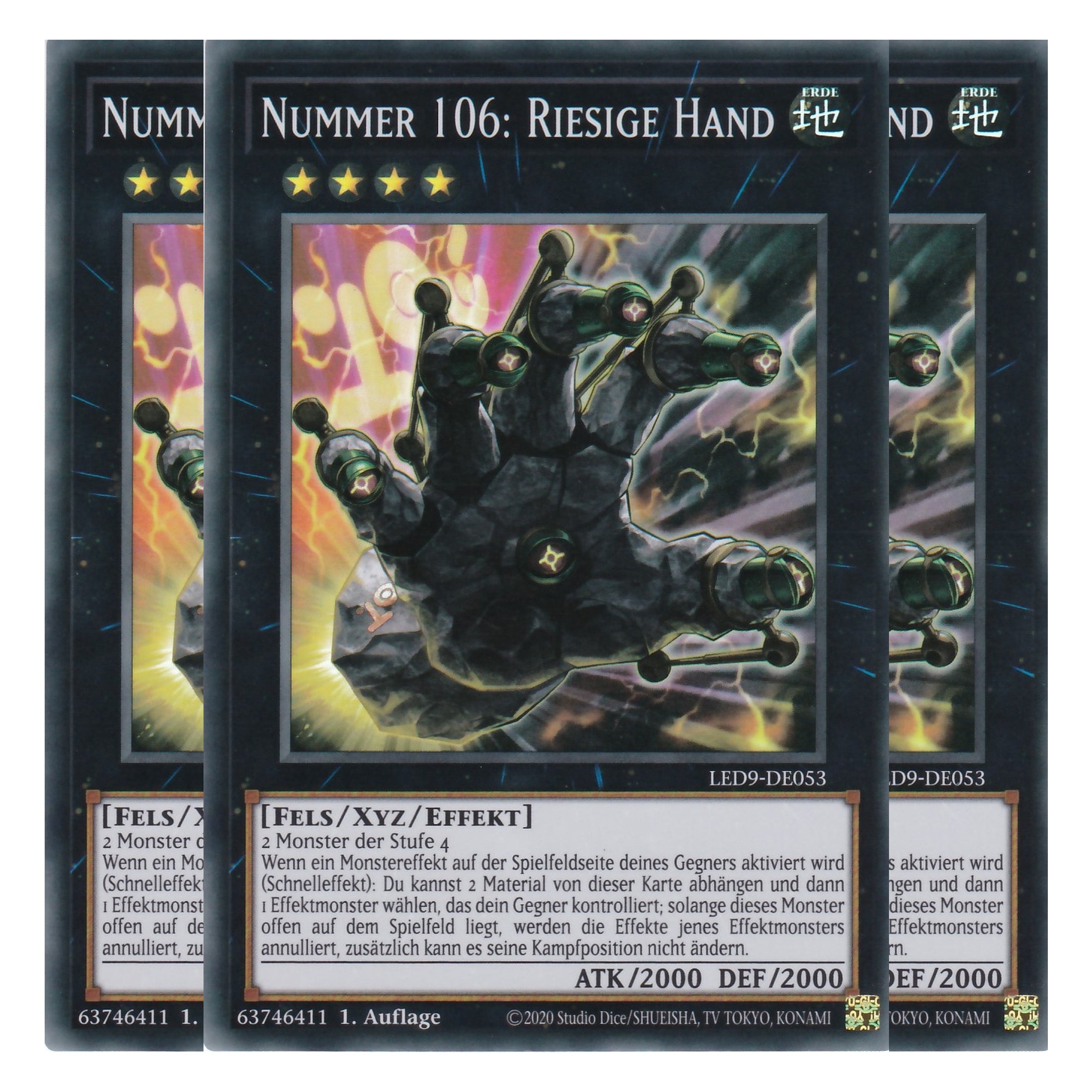 Nummer 106: Riesige Hand - LED9-DE053 - Super Rare - Deutsch - 1. Auflage - Legendary Duelists: Duels From the Deep - Playset (3 Kopien)