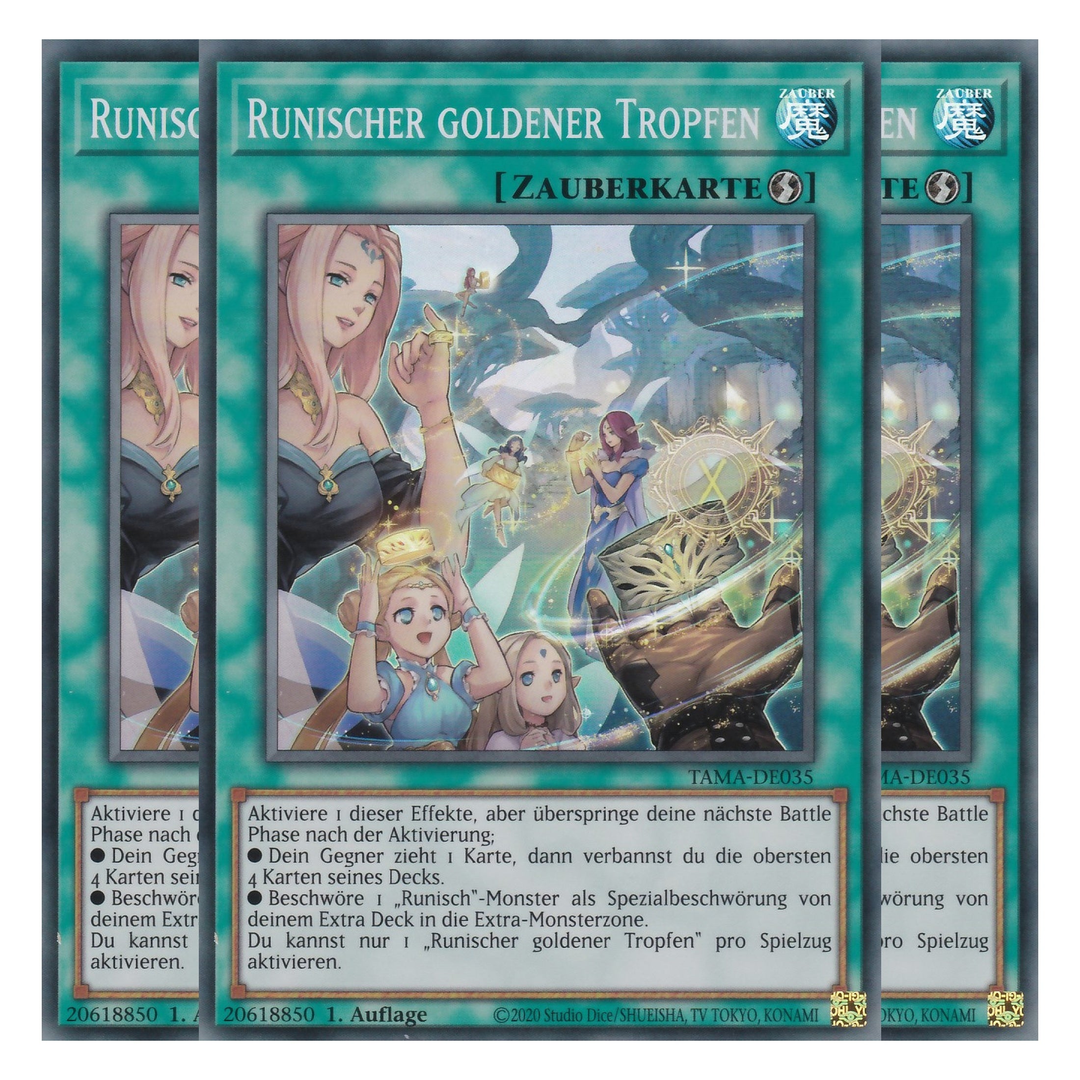 Runischer goldener Tropfen - TAMA-DE035 - Super Rare - 1. Auflage - Deutsch - Tactical Masters - Yu-Gi-Oh! - Playset (3 Kopien)