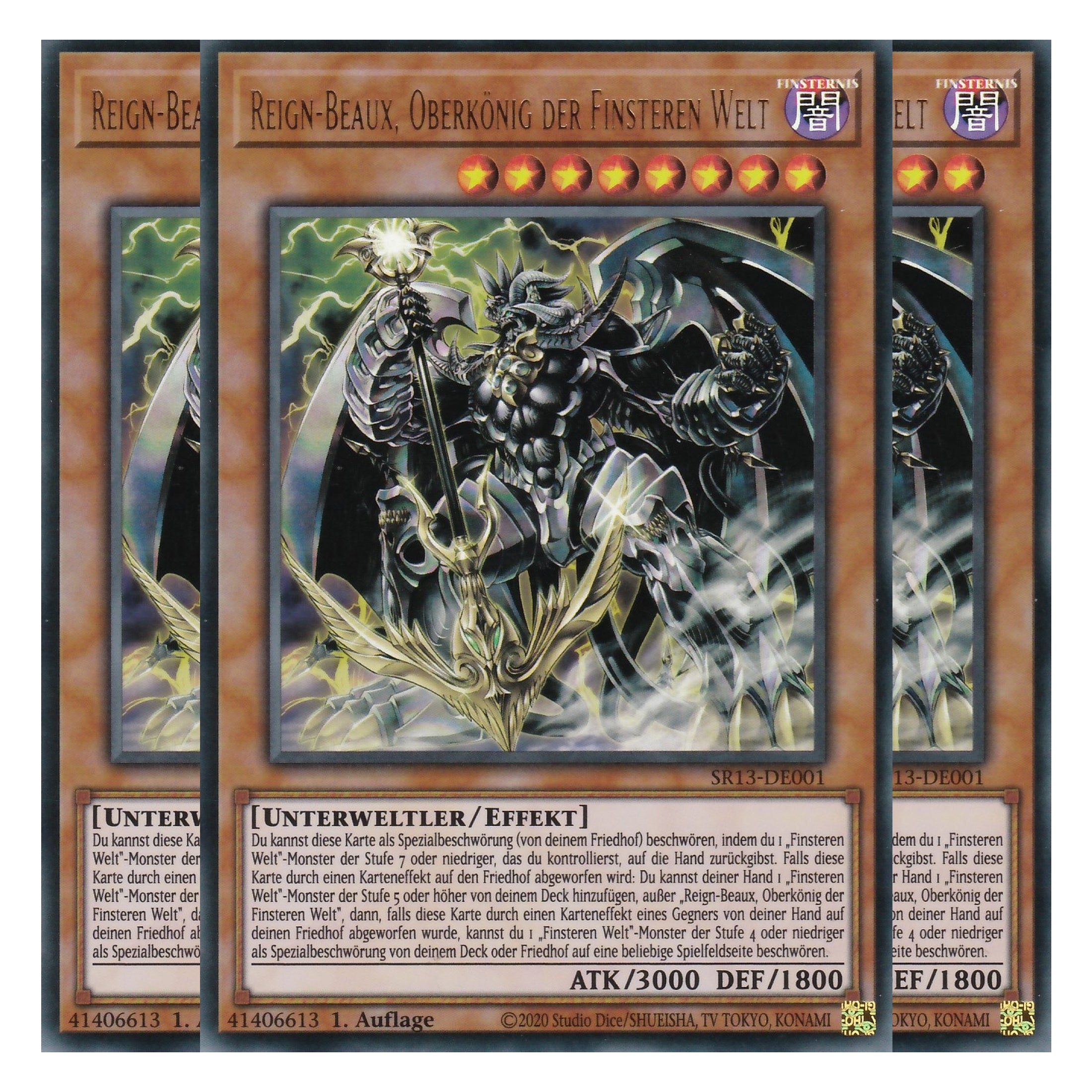 Reign-Beaux, Oberkönig der Finsteren Welt - SR13-DE001 - Ultra Rare - Deutsch - 1. Auflage - Structure Deck: Dark World - Yu-Gi-Oh! - Playset (3 Kopien)