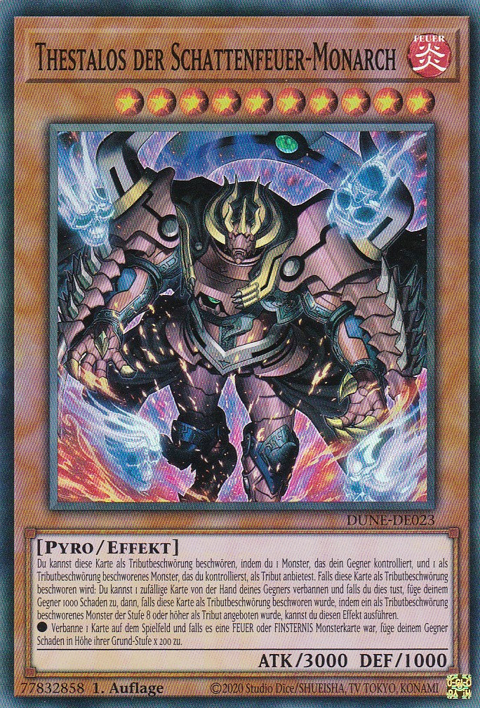 Thestalos der Schattenfeuer-Monarch - DUNE-DE023 - Super Rare - 1. Auflage - Deutsch - Duelist Nexus