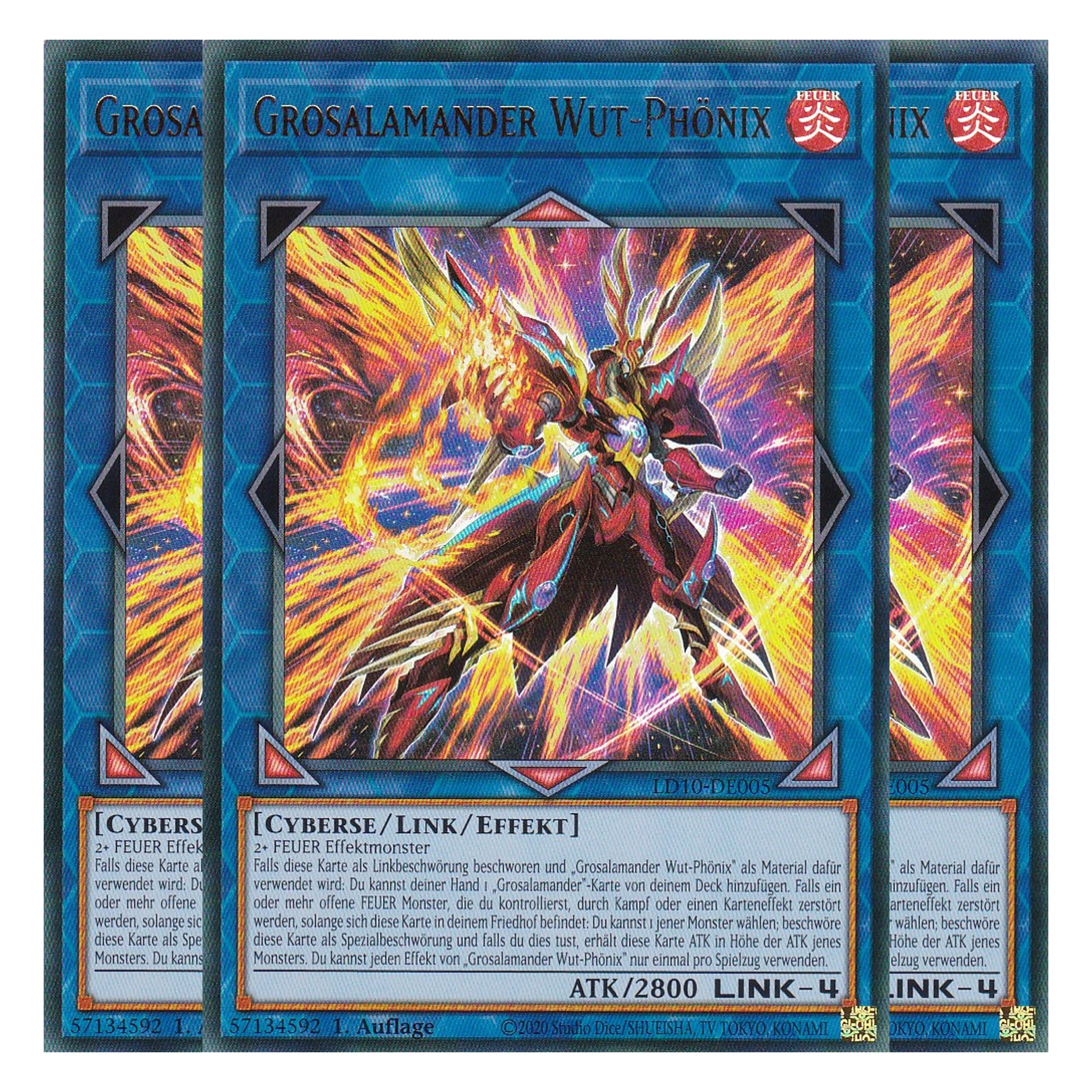 Grosalamander Wut-Phönix - LD10-DE005 - Ultra Rare - Deutsch - 1. Auflage - Legendary Duelists: Soulburning Volcano - Playset (3 Kopien)