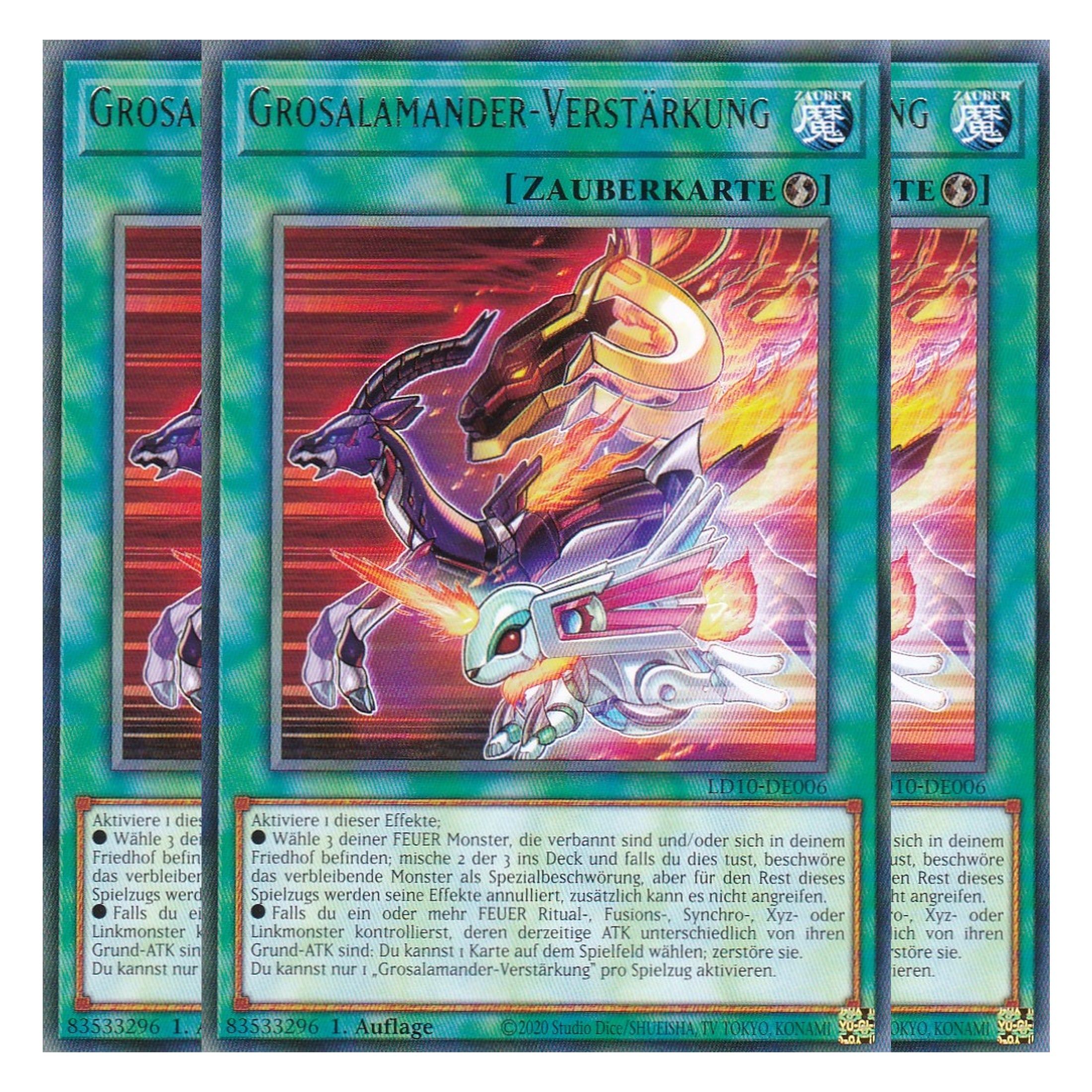 Grosalamander-Verstärkung - LD10-DE006 - Rare - Deutsch - 1. Auflage - Legendary Duelists: Soulburning Volcano - Playset (3 Kopien)