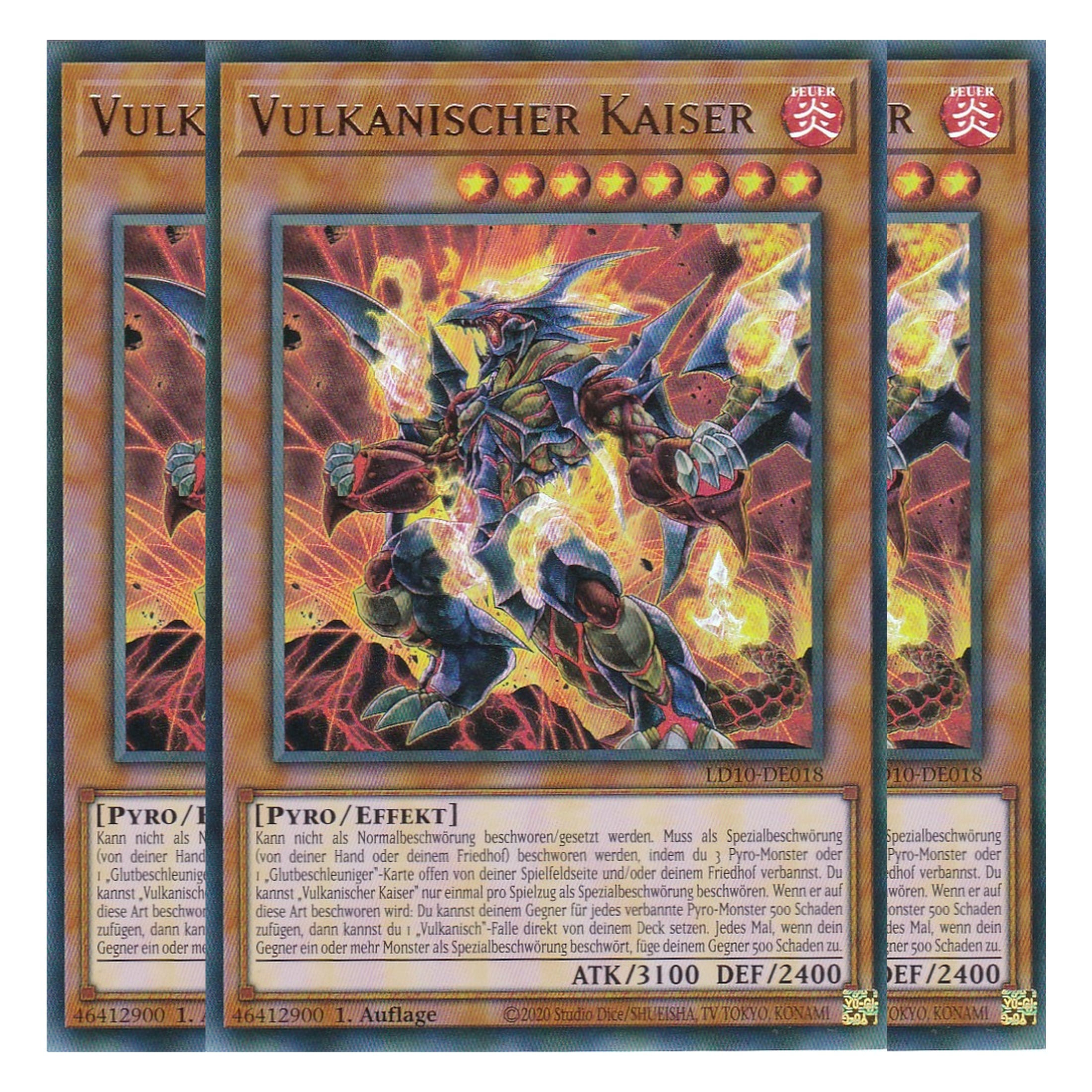 Vulkanischer Kaiser - LD10-DE018 - Ultra Rare - Deutsch - 1. Auflage - Legendary Duelists: Soulburning Volcano - Playset (3 Kopien)