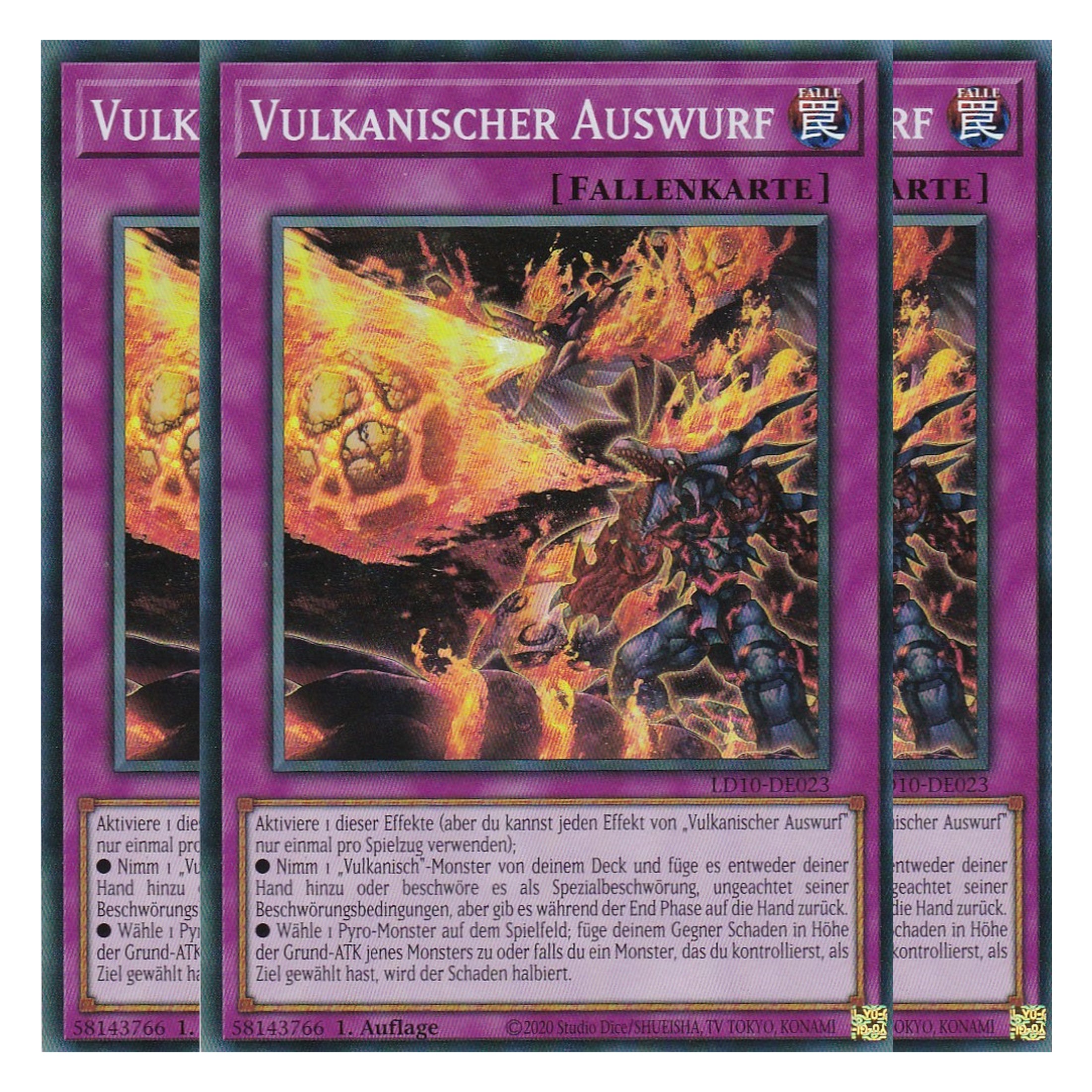 Vulkanischer Auswurf - LD10-DE023 - Super Rare - Deutsch - 1. Auflage - Legendary Duelists: Soulburning Volcano - Playset (3 Kopien)