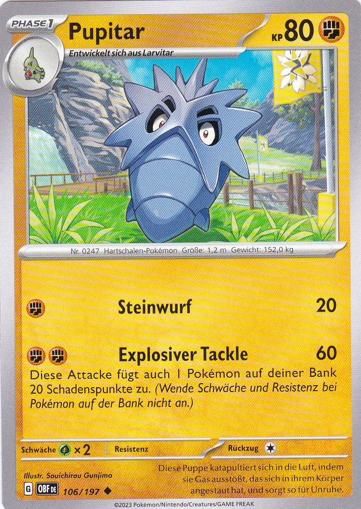 Pupitar - OBF 106 / 197 - Uncommon - Karmesin & Purpur - Obsidianflammen - Pokemon