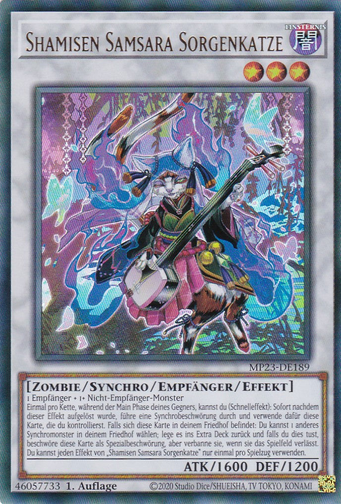 Shamisen Samsara Sorgenkatze - MP23-DE189 - Ultra Rare - 1. Auflage - Deutsch - 25th Anniversary Tin: Dueling Heroes