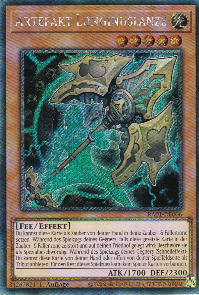 Artefakt Longinuslanze - RA01-DE006 - Platinum Secret Rare - 1. Auflage - Deutsch - Einzelkarten aus: 25th Anniversary Rarity Collection