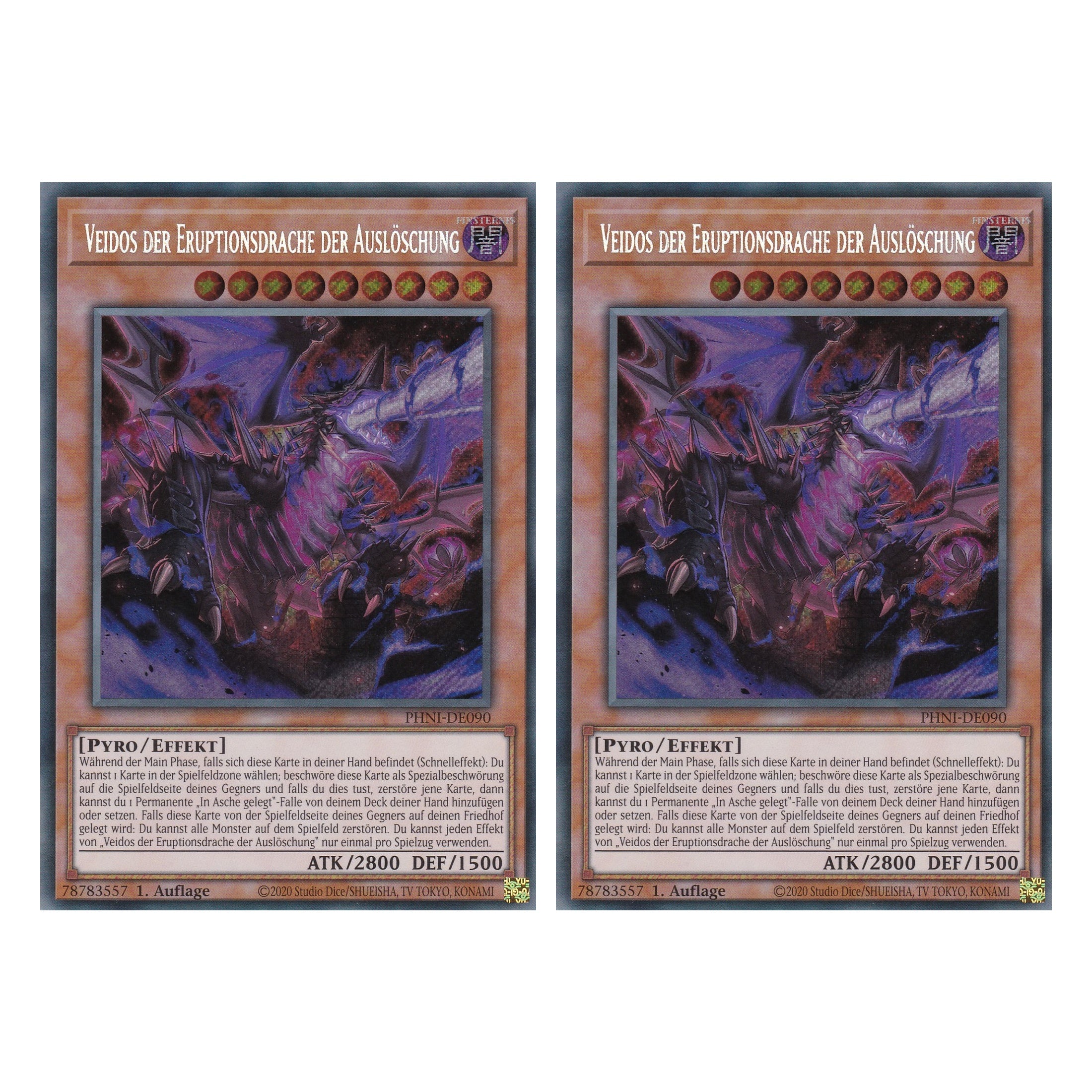 Veidos der Eruptionsdrache der Auslöschung - PHNI-DE090 - Secret Rare - Deutsch - 1. Auflage - Phantom Nightmare - Duo Set (2 Stück) - Yu-Gi-Oh!