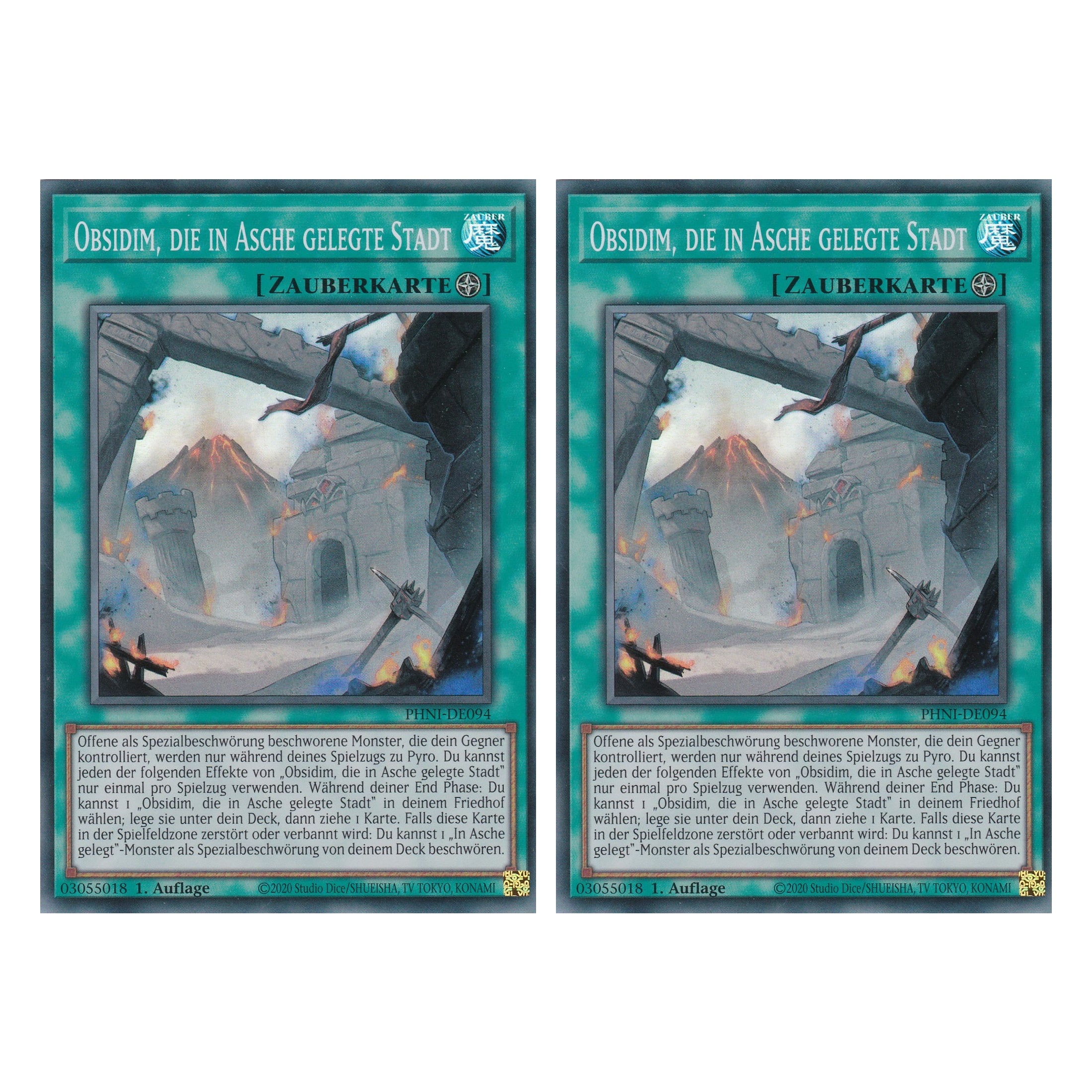 Obsidim, die in Asche Gelegten Stadt - PHNI-DE094 - Super Rare - Deutsch - 1. Auflage - Phantom Nightmare - Duo Set (2 Stück) - Yu-Gi-Oh!