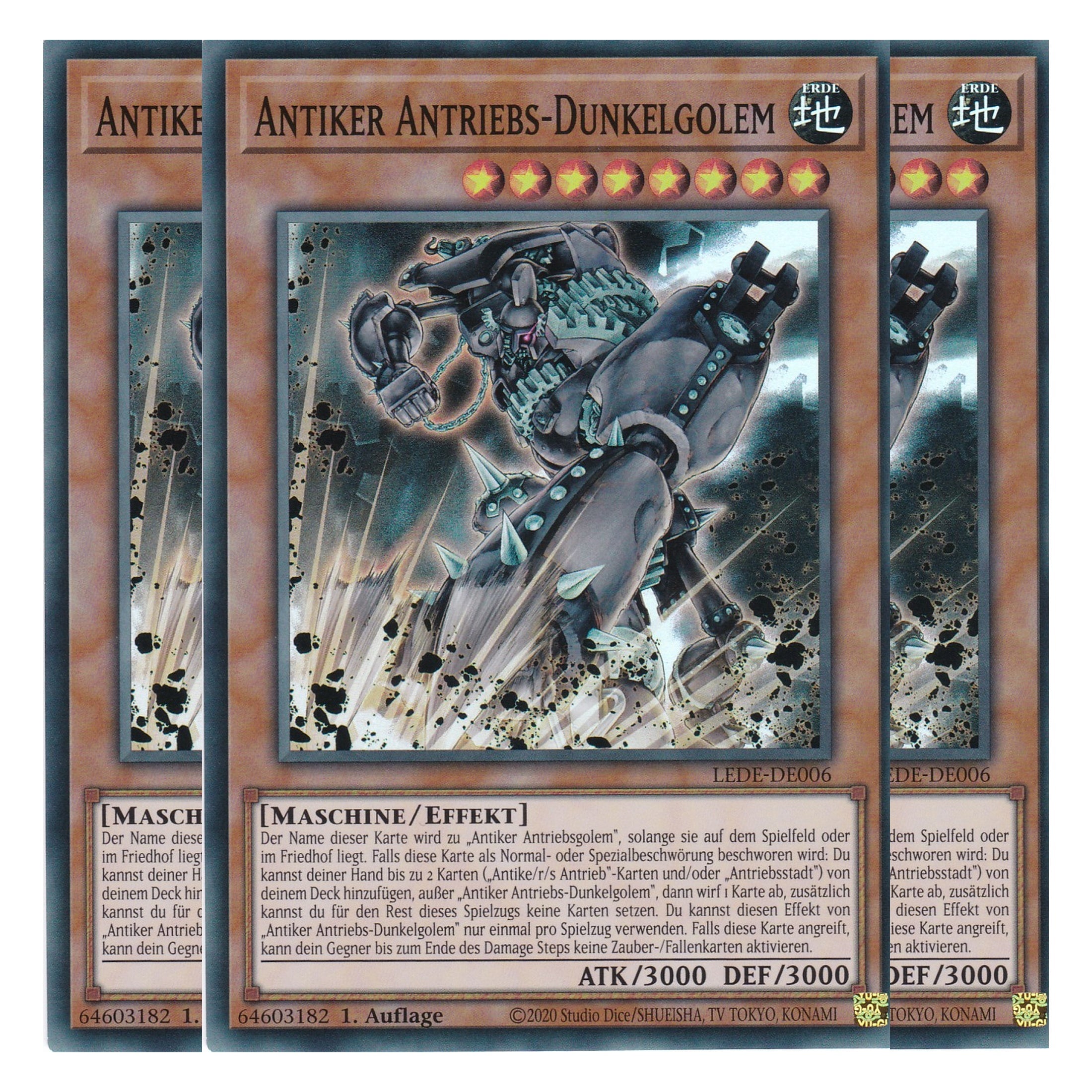 Antiker Antriebs-Duneklgolem - LEDE-DE006 - Super Rare - Deutsch - 1. Auflage - Legacy of Destruction - Playset (3 Kopien) - Yu-Gi-Oh!