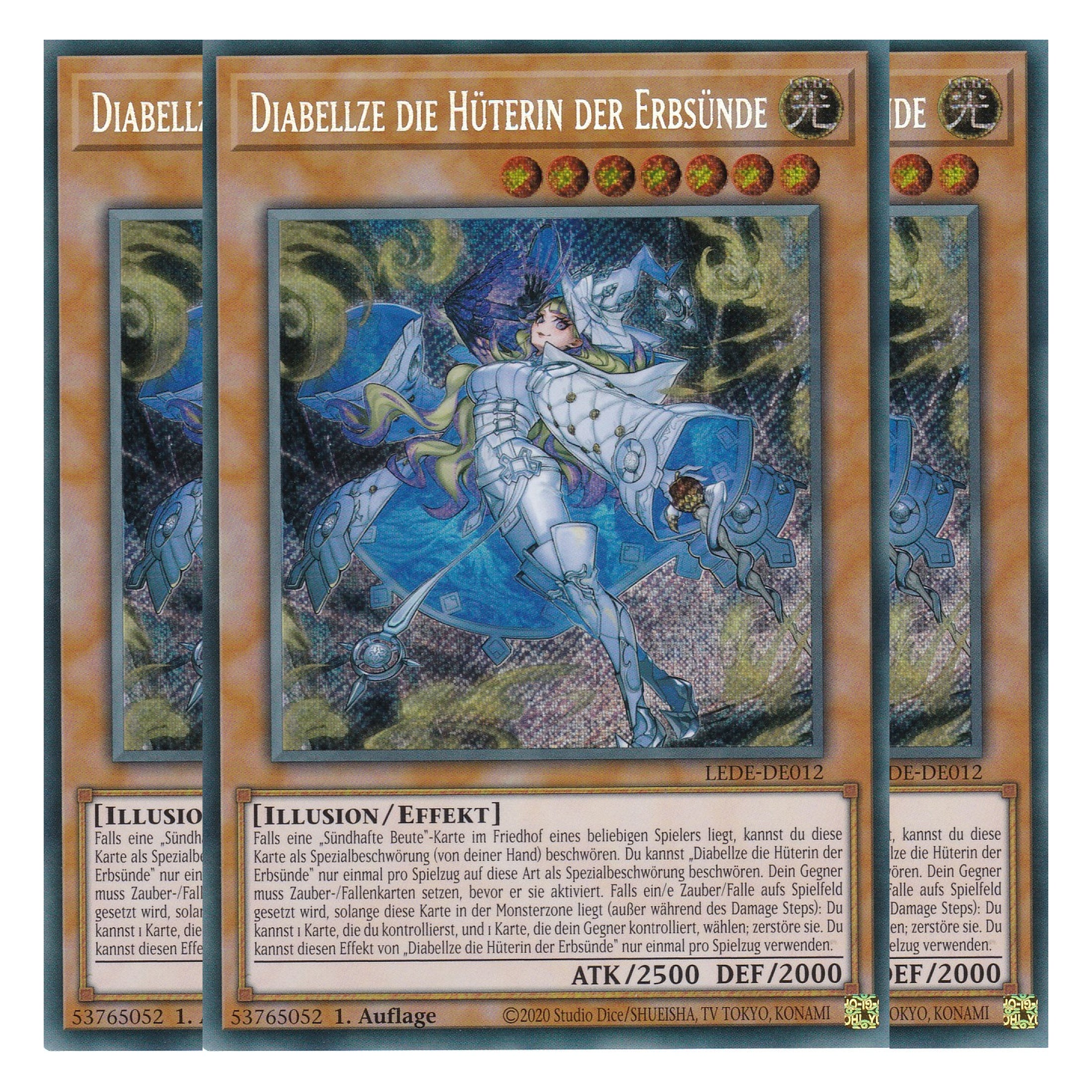Diabellze die Hüterin der Erbsünde - LEDE-DE012 - Secret Rare - Deutsch - 1. Auflage - Legacy of Destruction - Playset (3 Kopien) - Yu-Gi-Oh!