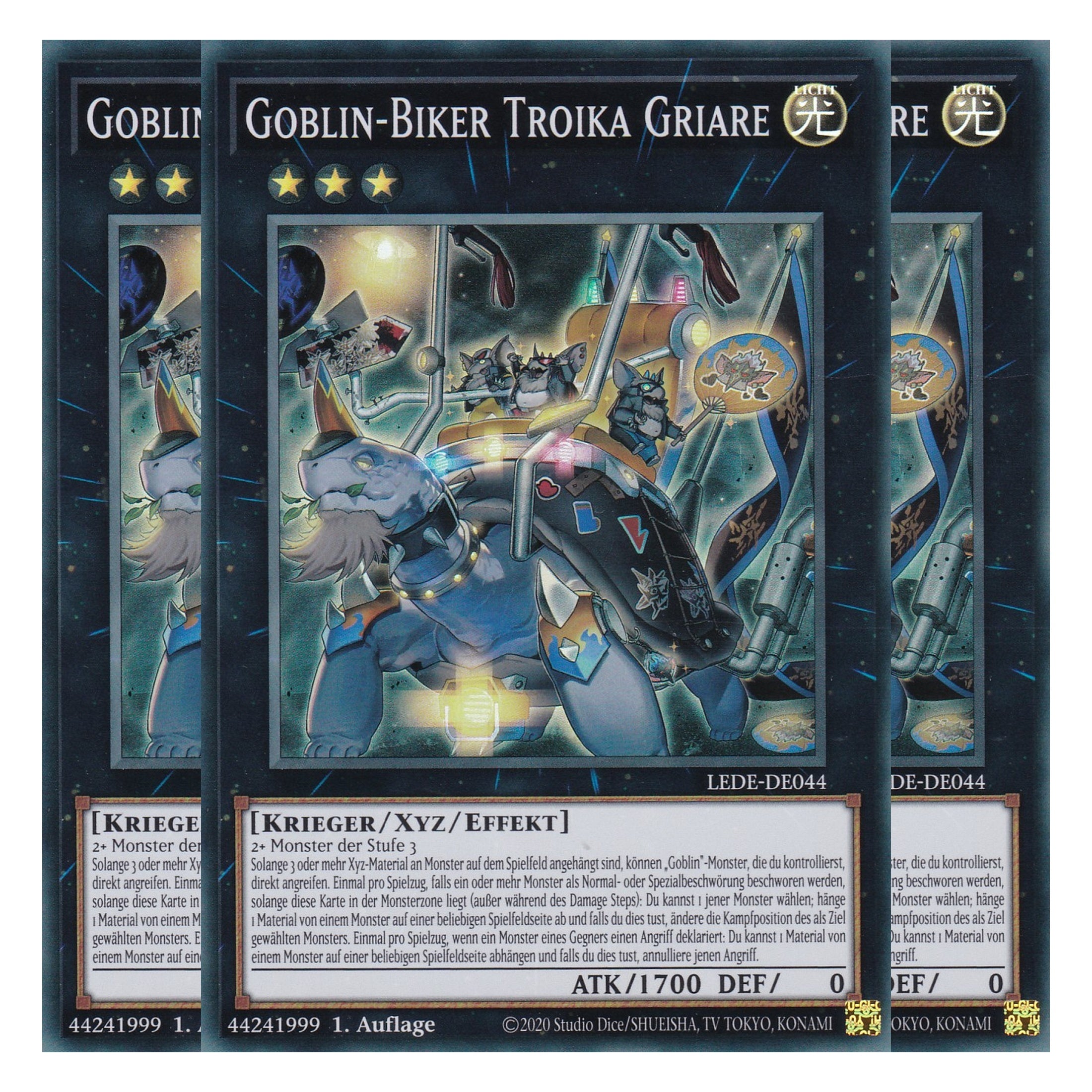 Goblin-Biker Troika Griare - LEDE-DE044 - Super Rare - Deutsch - 1. Auflage - Legacy of Destruction - Playset (3 Kopien) - Yu-Gi-Oh!