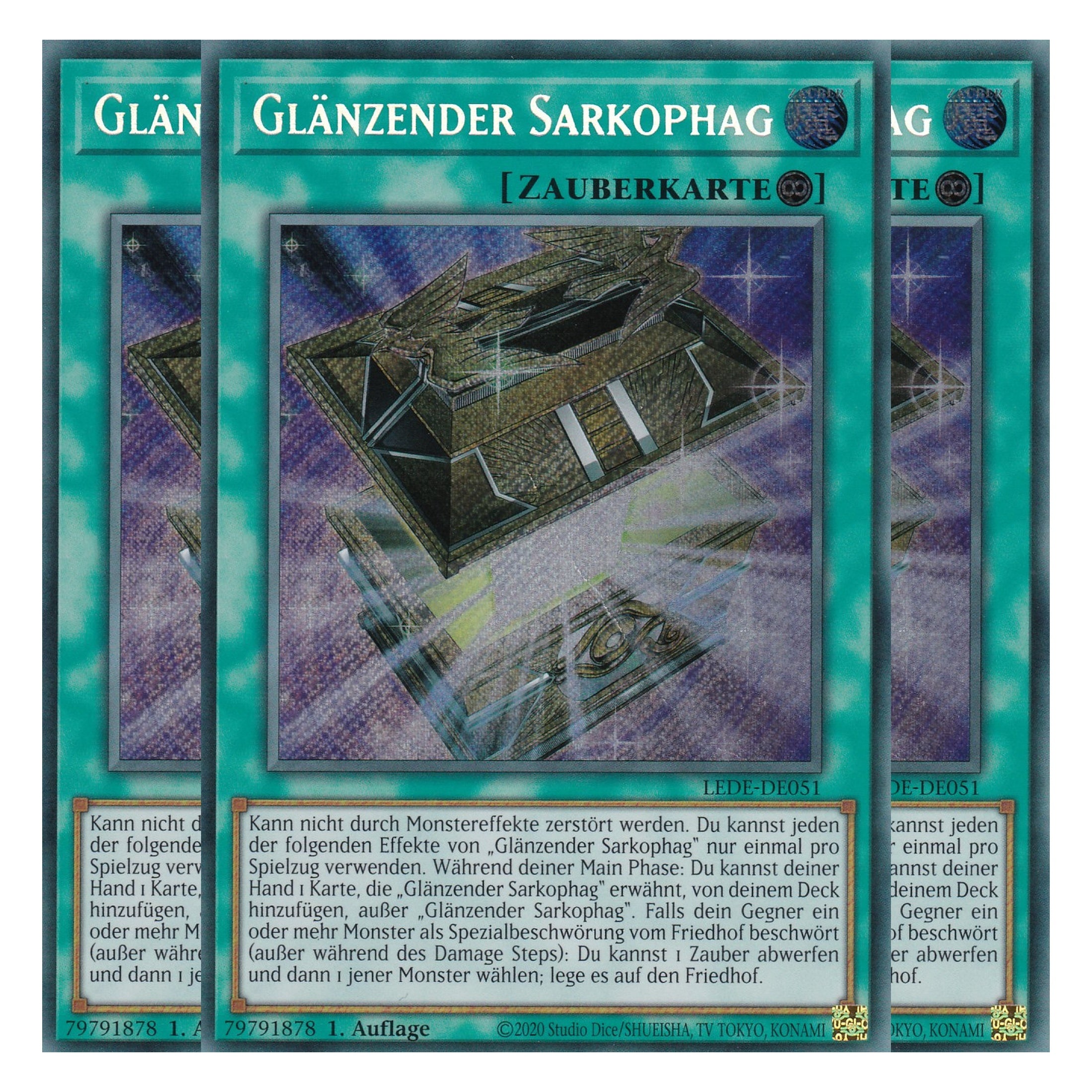 Glänzender Sarkophag - LEDE-DE051 - Secret Rare - Deutsch - 1. Auflage - Legacy of Destruction - Playset (3 Kopien) - Yu-Gi-Oh!