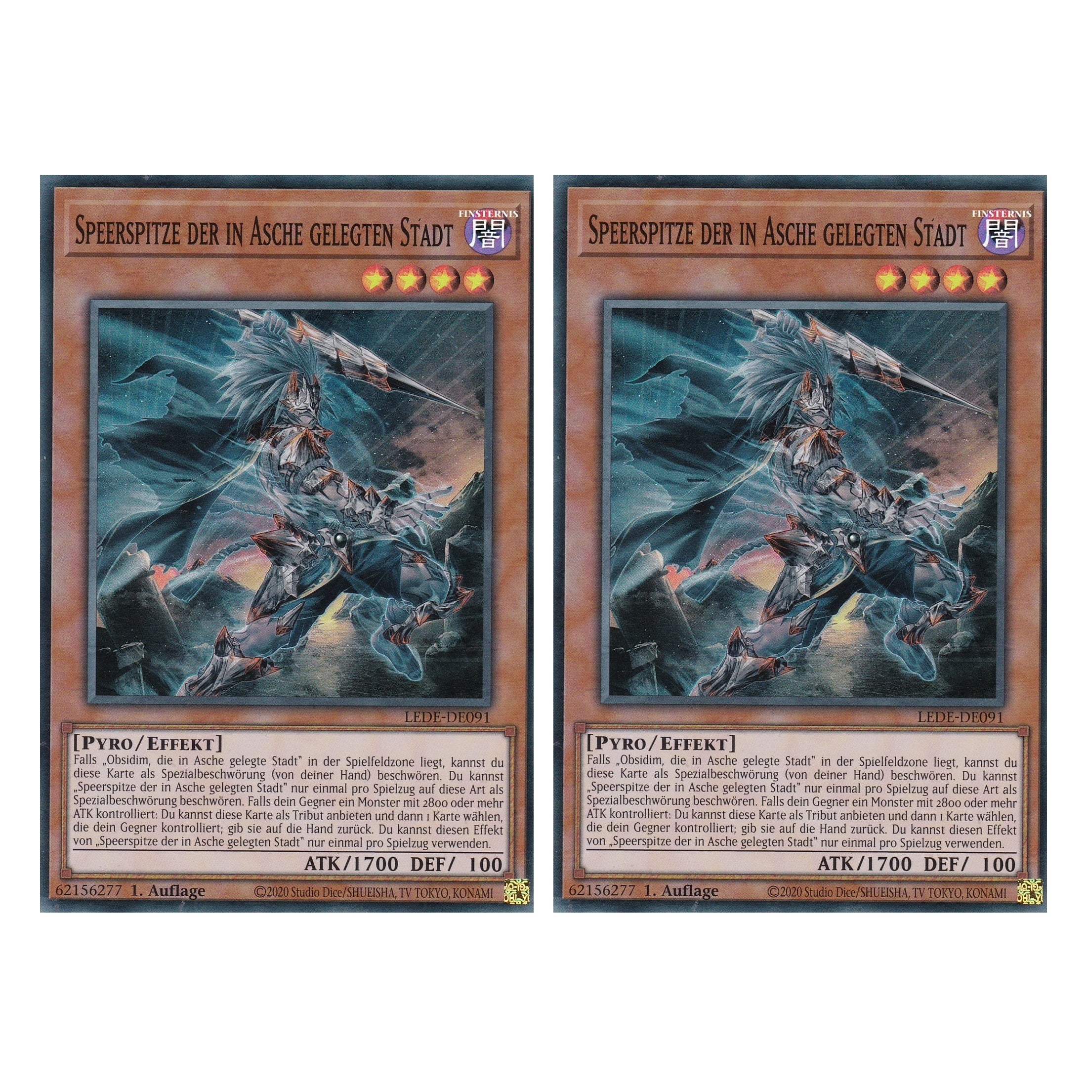 Speerspitze der in Asche Gelegten Stadt - LEDE-DE091 - Super Rare - Deutsch - 1. Auflage - Legacy of Destruction - Duo Set (2 Stück) - Yu-Gi-Oh!