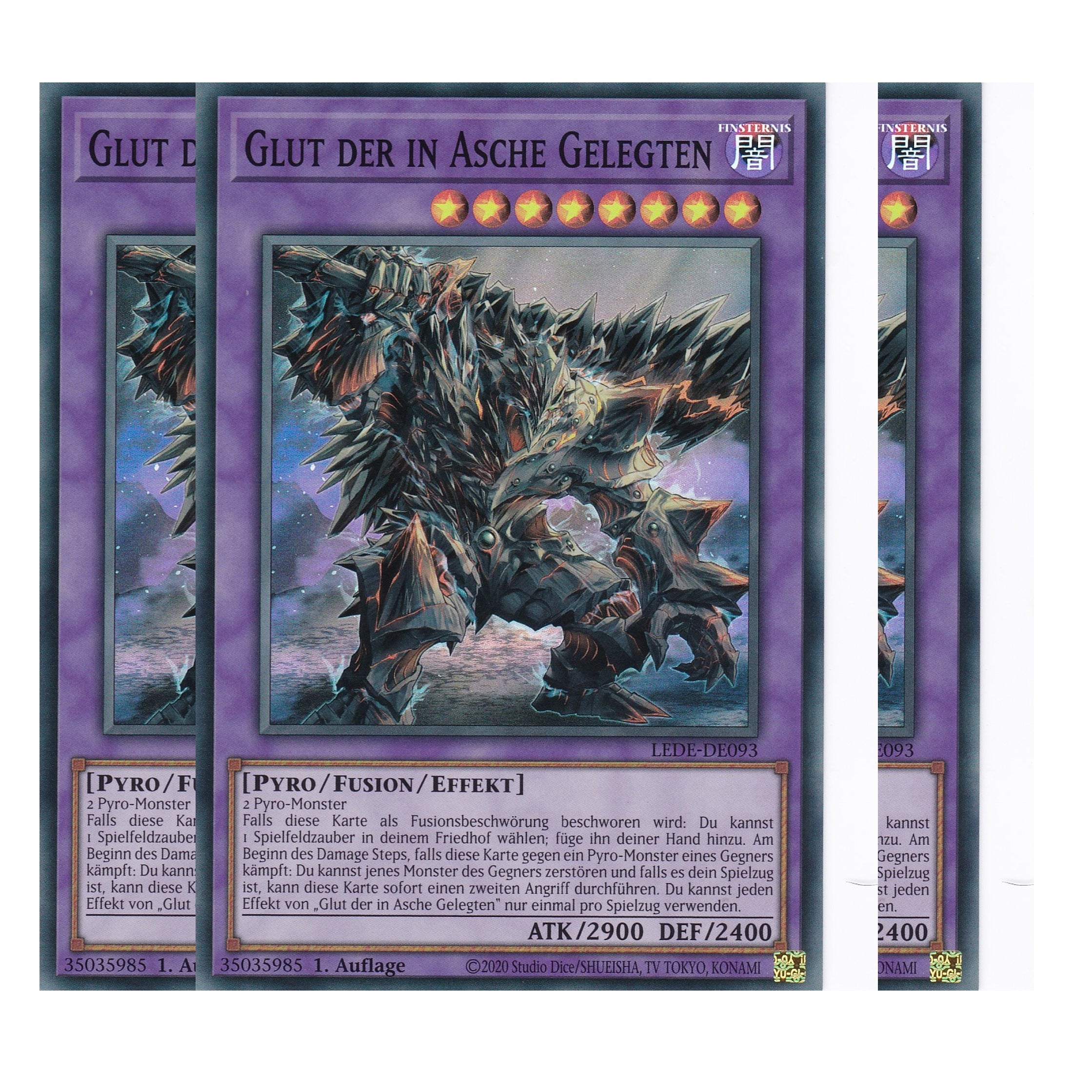 Glut der in Asche Gelegten - LEDE-DE093 - Super Rare - Deutsch - 1. Auflage - Legacy of Destruction - Playset (3 Kopien) - Yu-Gi-Oh!