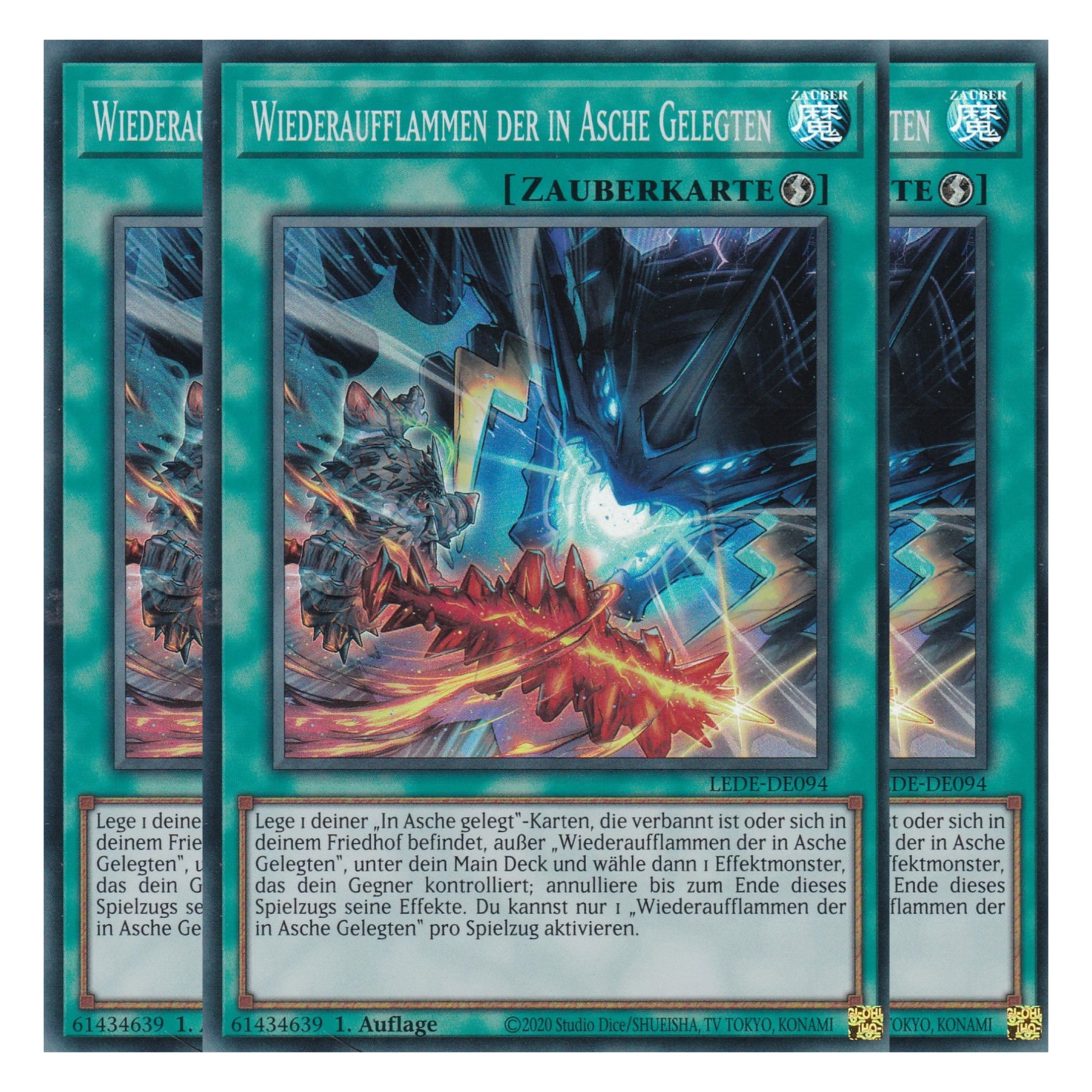 Wiederaufflammen der in Asche Gelegten - LEDE-DE094 - Super Rare - Deutsch - 1. Auflage - Legacy of Destruction - Playset (3 Kopien) - Yu-Gi-Oh!