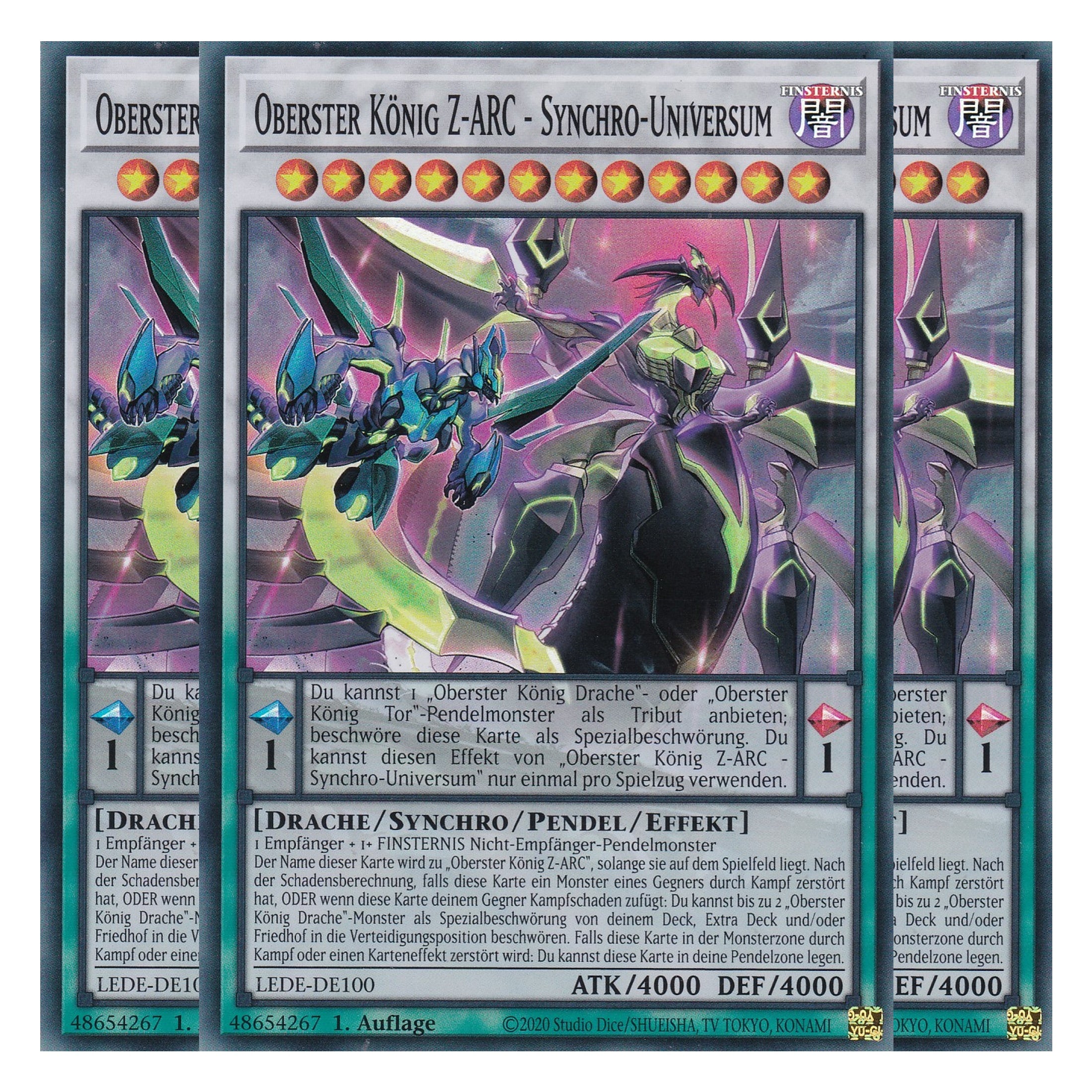 Oberster König Z-ARC - Synchro-Universum - LEDE-DE100 - Super Rare - Deutsch - 1. Auflage - Legacy of Destruction - Playset (3 Kopien) - Yu-Gi-Oh!