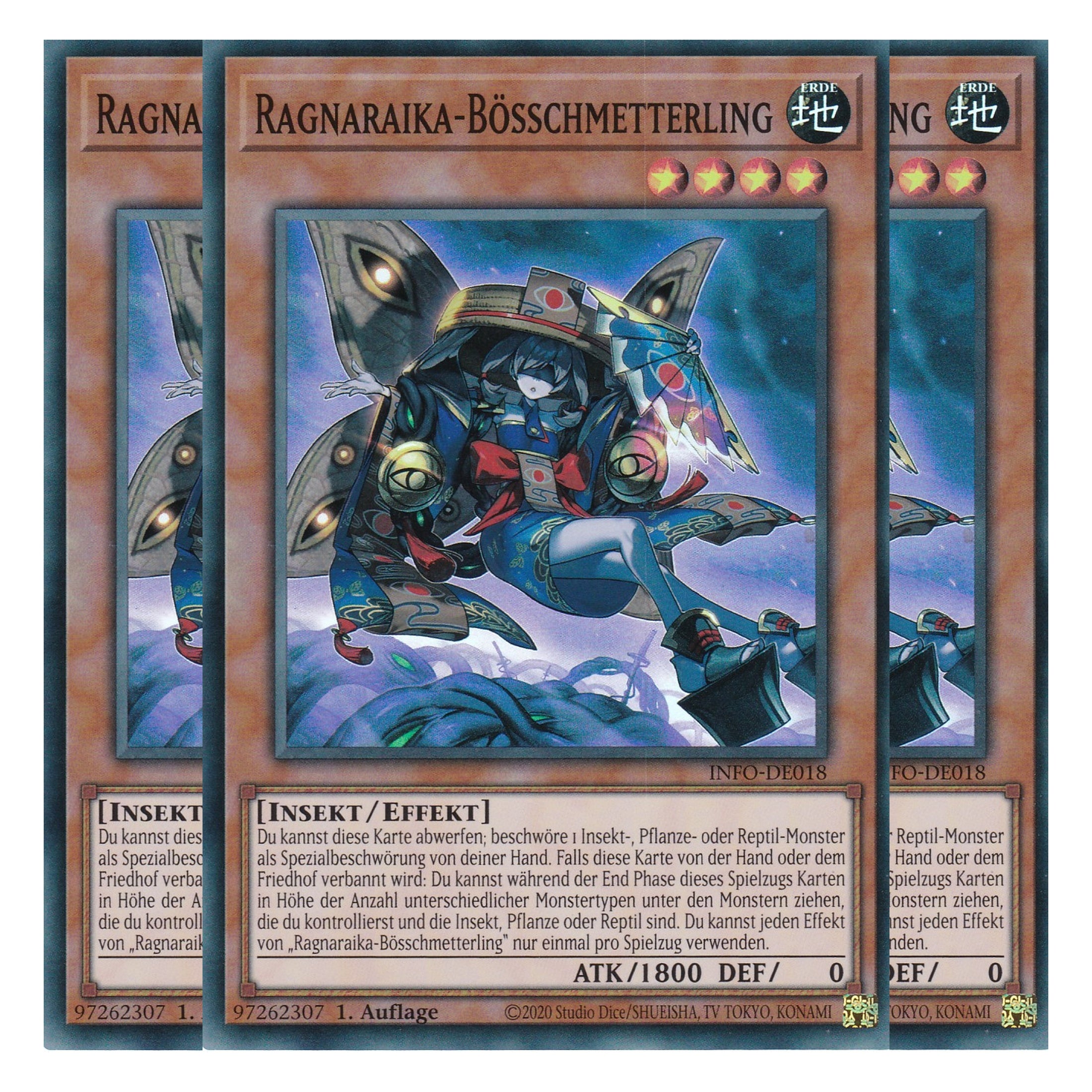 Ragnaraika-Bösschmetterling - INFO-DE018 - Super Rare - Deutsch - 1. Auflage - The Infinite Forbidden - Playset (3 Kopien) - Yu-Gi-Oh!
