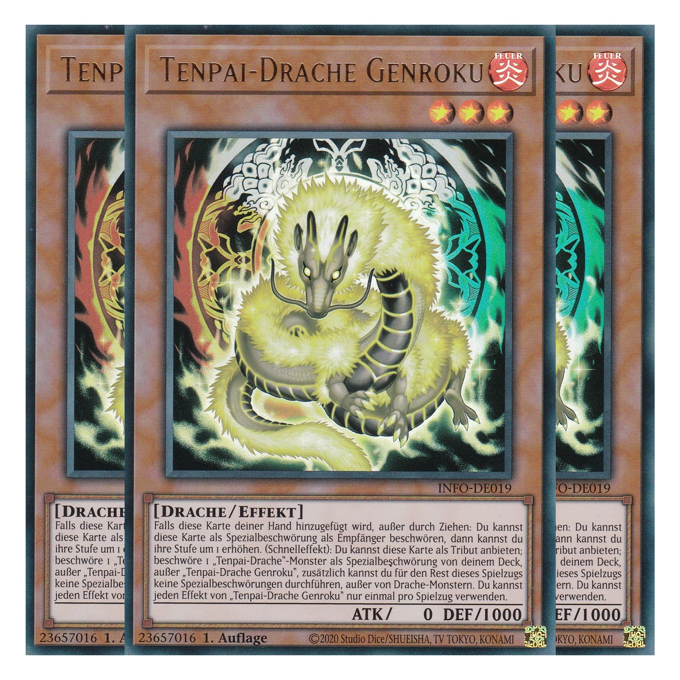 Tenpai-Drache Genroku - INFO-DE019 - Ultra Rare - Deutsch - 1. Auflage - The Infinite Forbidden - Playset (3 Kopien) - Yu-Gi-Oh!