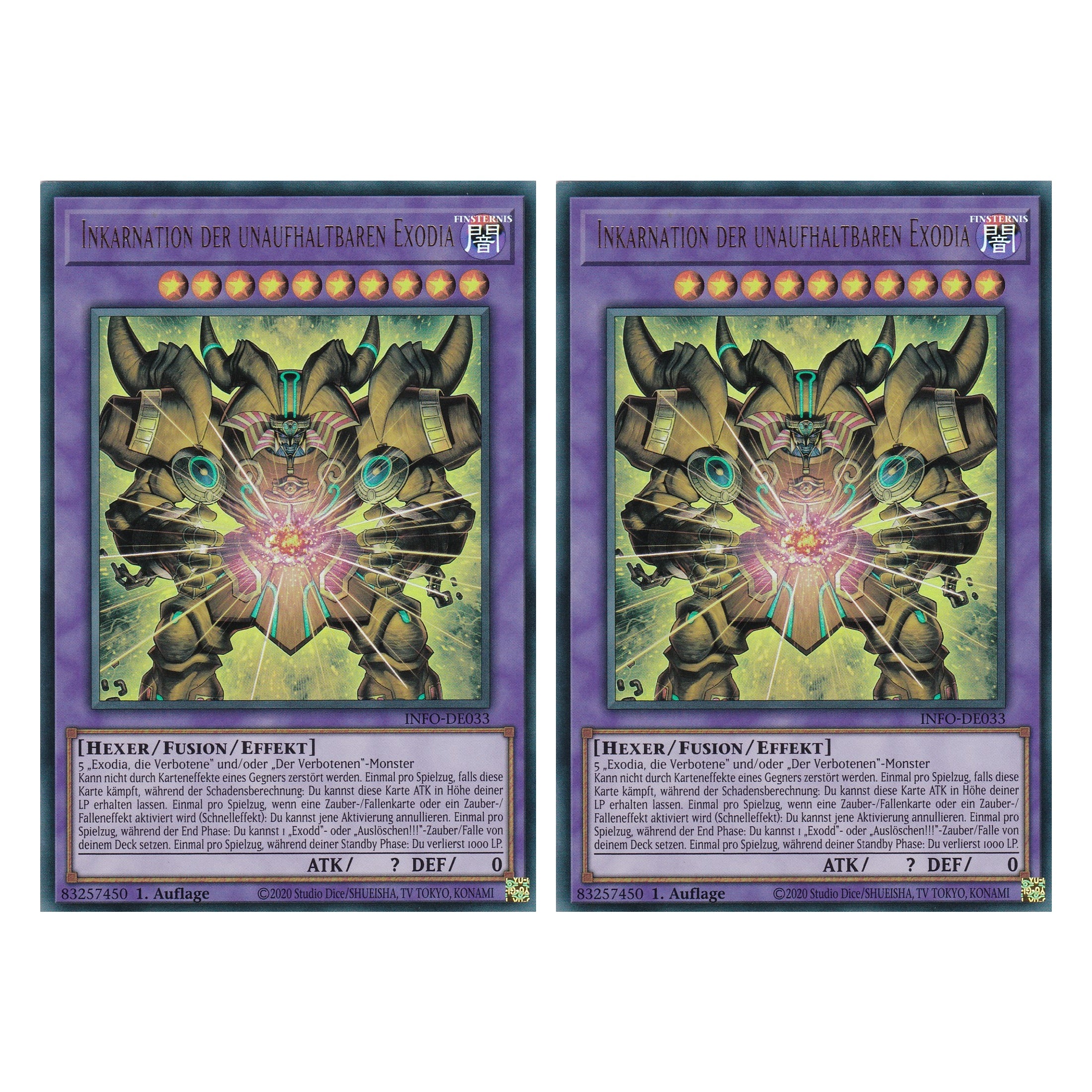 Inkarnation der Unaufhaltbaren Exodia - INFO-DE033 - Ultra Rare - Deutsch - 1. Auflage - The Infinite Forbidden - Duo Set (2 Stück) - Yu-Gi-Oh!