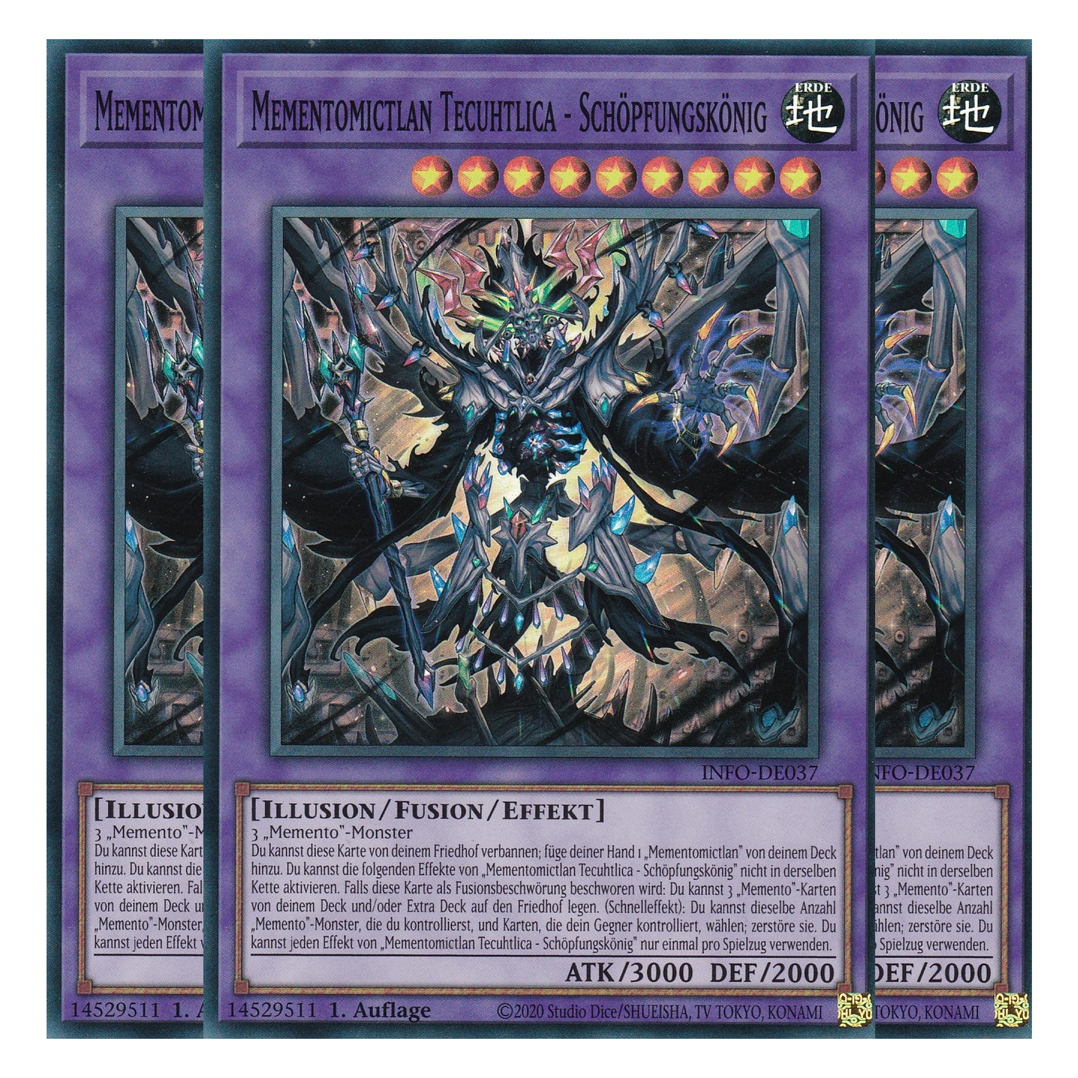 Mementomictlan Tecuhtlica - Schöpfungskönig - INFO-DE037 - Super Rare - Deutsch - 1. Auflage - The Infinite Forbidden - Playset (3 Kopien) - Yu-Gi-Oh!