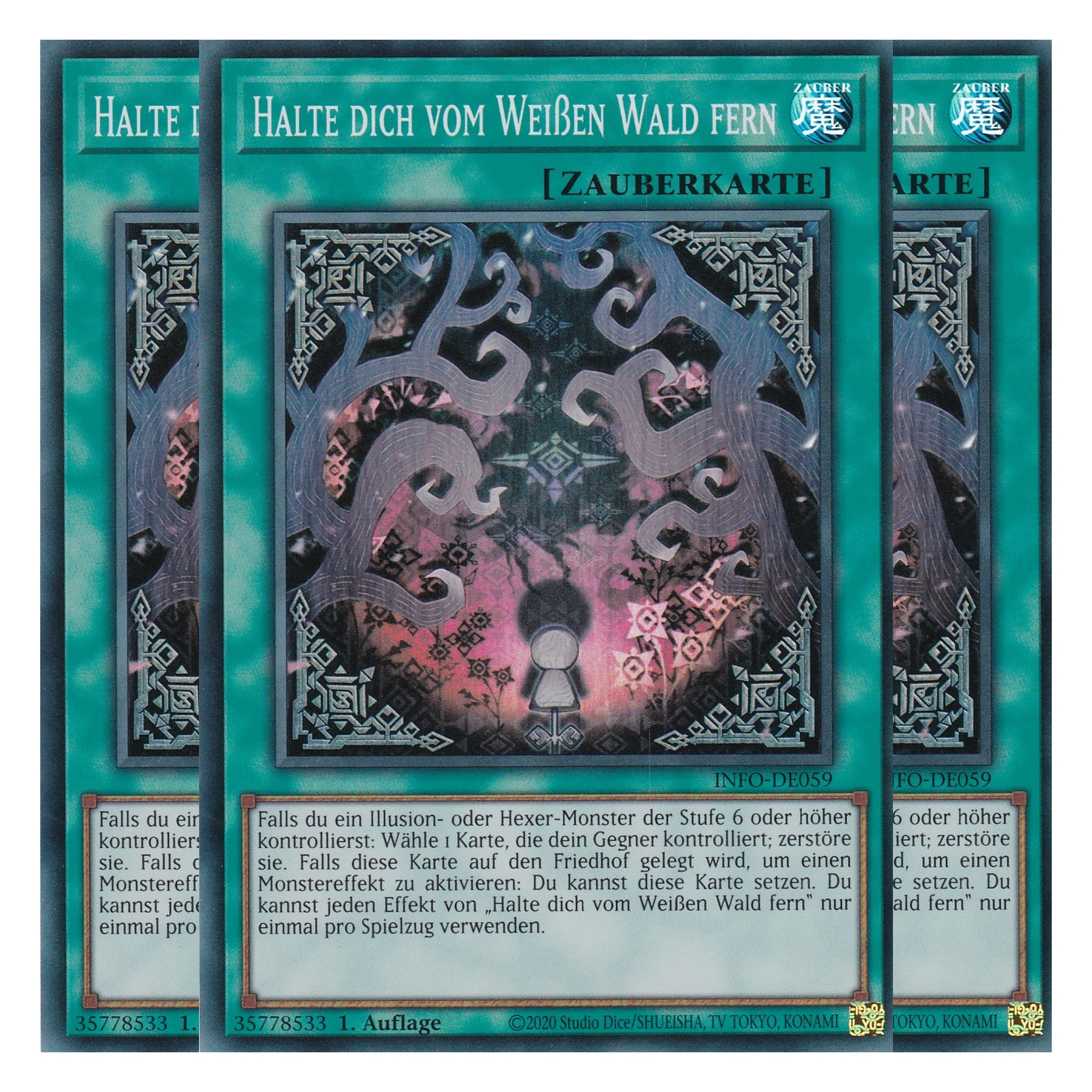 Halte dich vom Weißen Wald fern - INFO-DE059 - Super Rare - Deutsch - 1. Auflage - The Infinite Forbidden - Playset (3 Kopien) - Yu-Gi-Oh!