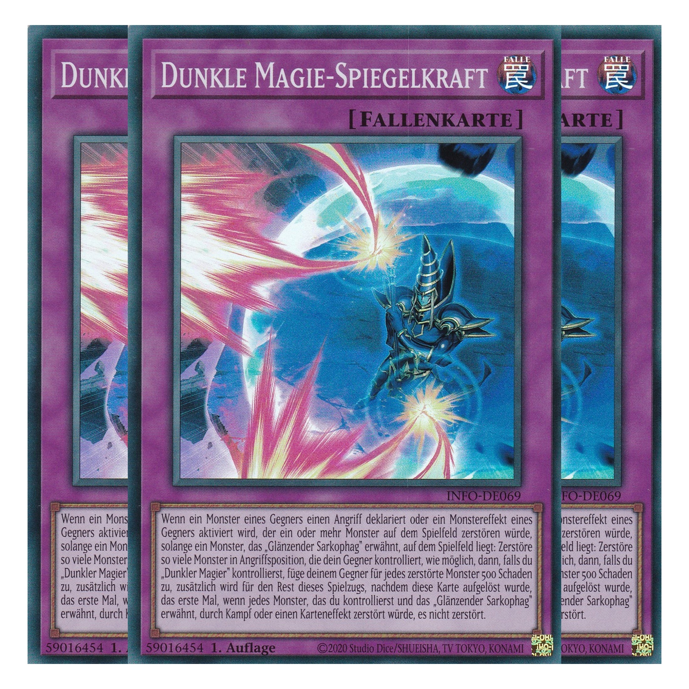Dunkler Magie-Spiegelkraft - INFO-DE069 - Super Rare - Deutsch - 1. Auflage - The Infinite Forbidden - Playset (3 Kopien) - Yu-Gi-Oh!