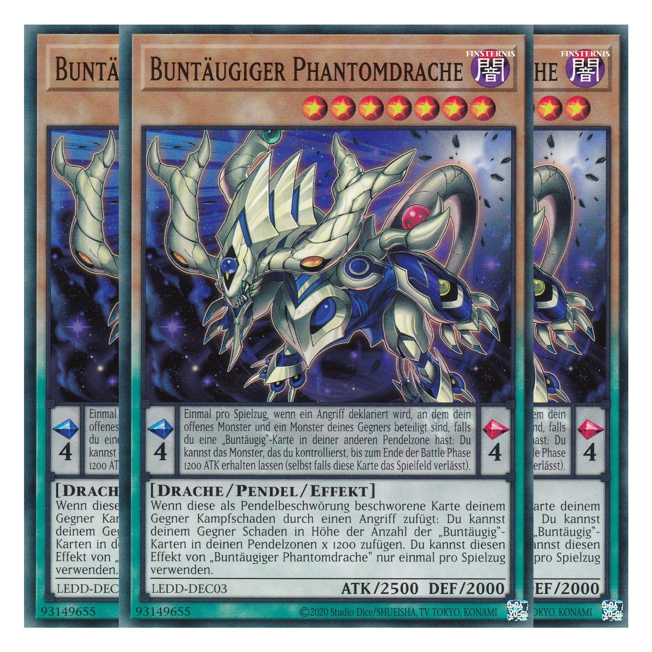 Buntäugiger Phantomdrache - LEDD-DEC03 - Common - Deutsch - 1. Auflage - Legendary Dragon Decks - Yu-Gi-Oh! - Playset (3 Kopien)