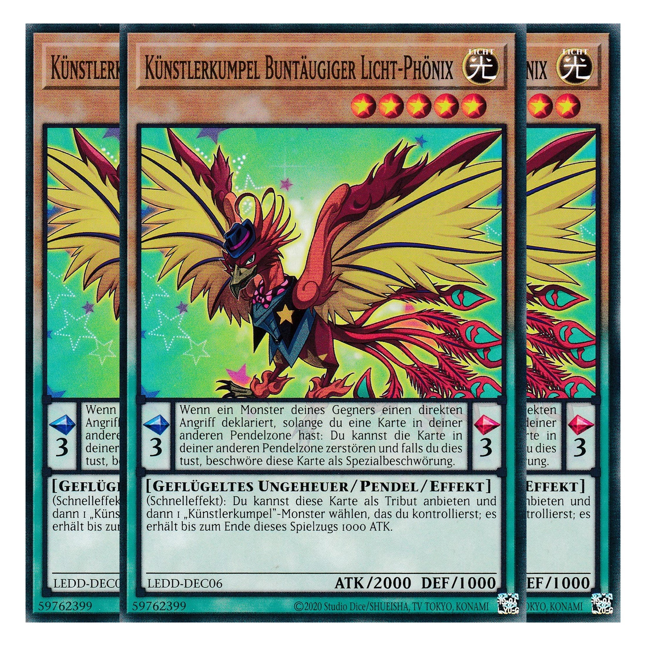 Künstlerkumpel Buntäugiger Licht-Phönix - LEDD-DEC06 - Common - Deutsch - 1. Auflage - Legendary Dragon Decks - Yu-Gi-Oh! - Playset (3 Kopien)