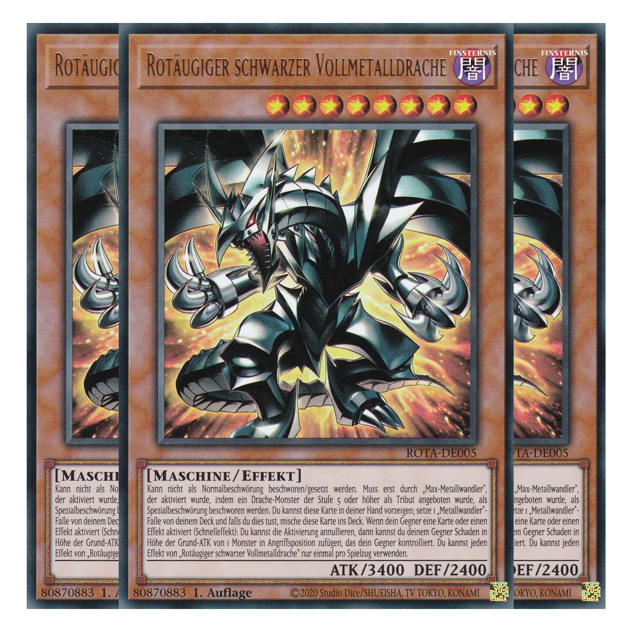 Rotäugiger schwarzer Vollmetalldrache - ROTA-DE005 - Ultra Rare - Deutsch - 1. Auflage - Rage of the Abyss - Playset (3 Kopien) - Yu-Gi-Oh!