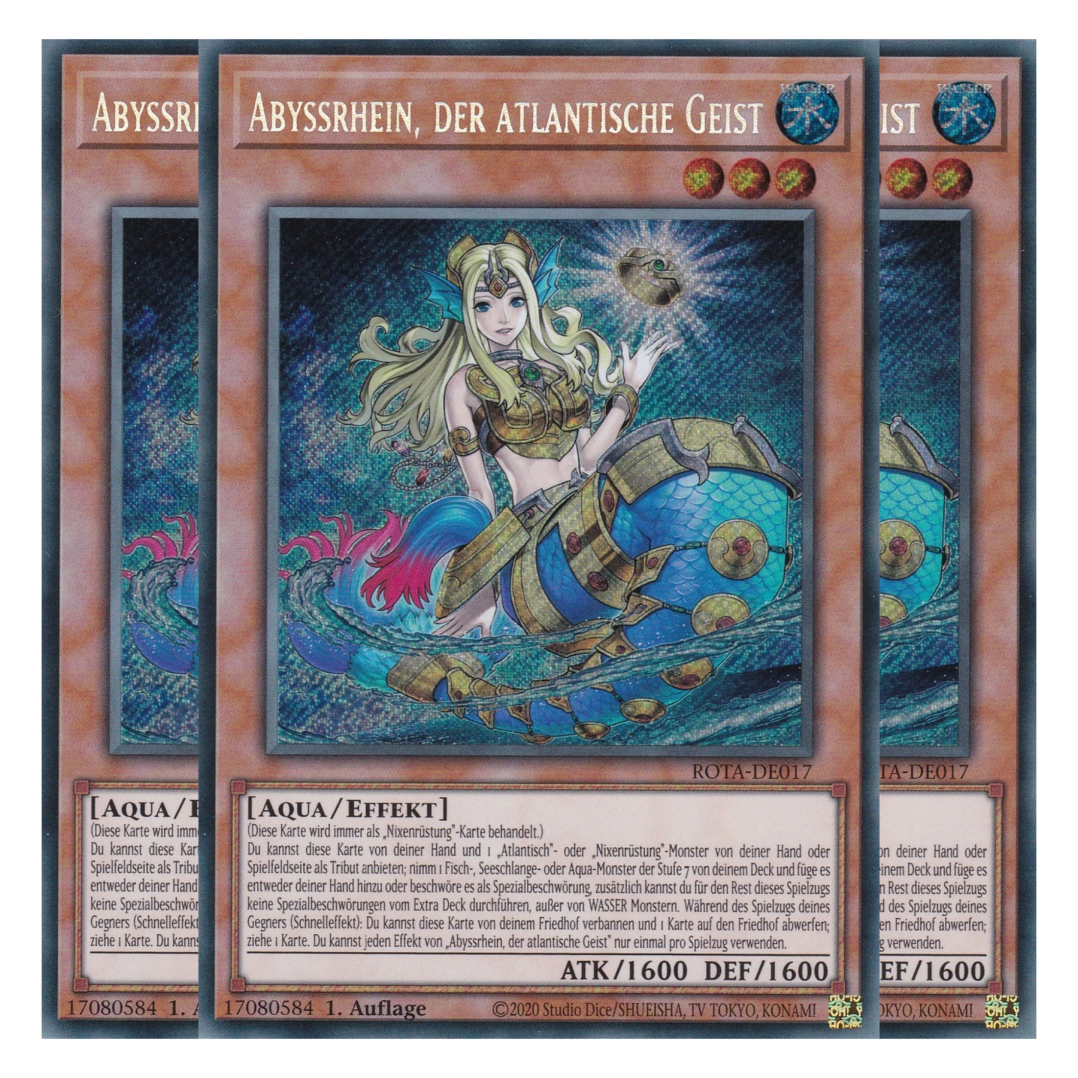 Abyssrhein, der atlantische Geist - ROTA-DE017 - Secret Rare - Deutsch - 1. Auflage - Rage of the Abyss - Playset (3 Kopien) - Yu-Gi-Oh!