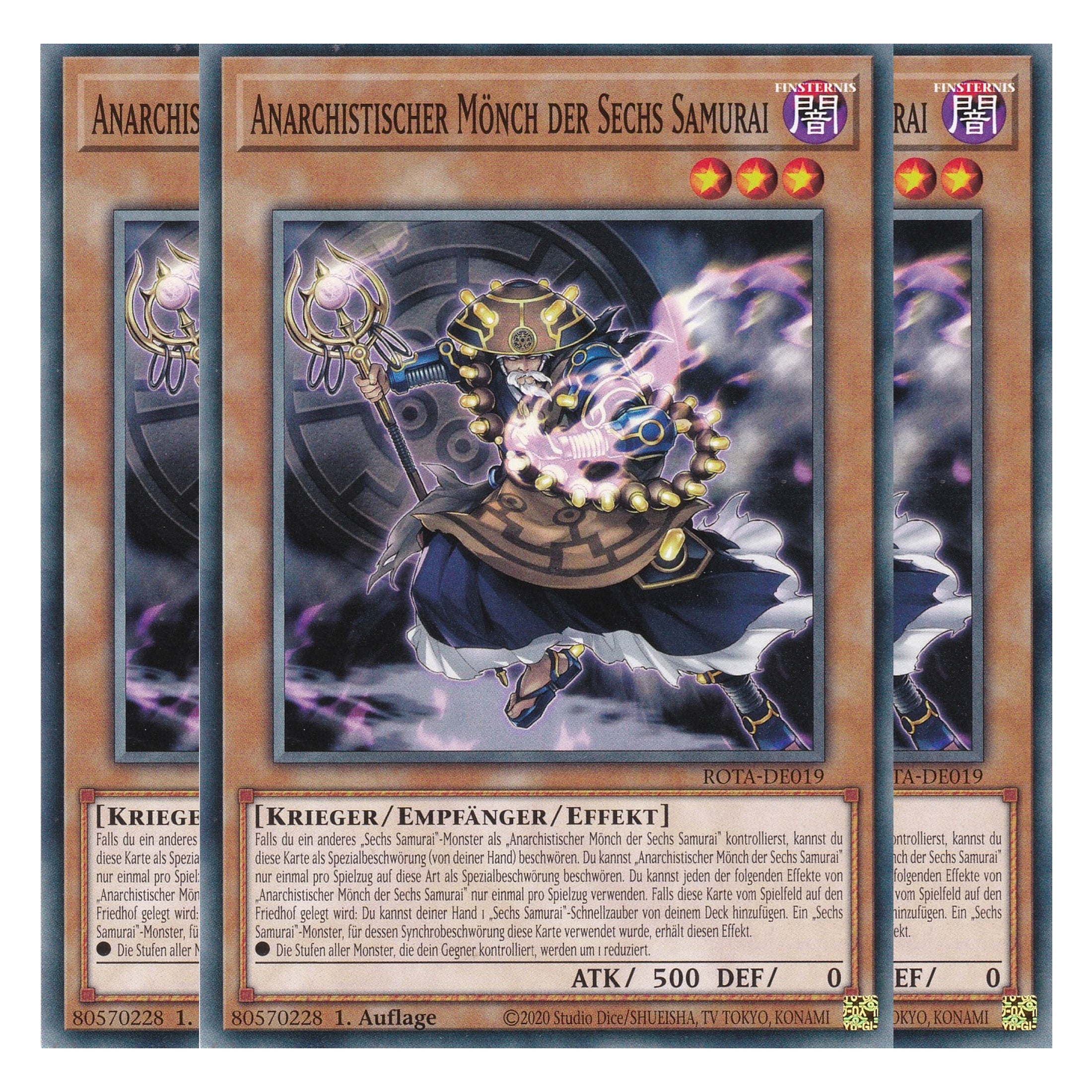 Anarchistischer Mönch der Sechs Samurai - ROTA-DE019 - Common - Deutsch - 1. Auflage - Rage of the Abyss - Playset (3 Kopien) - Yu-Gi-Oh!