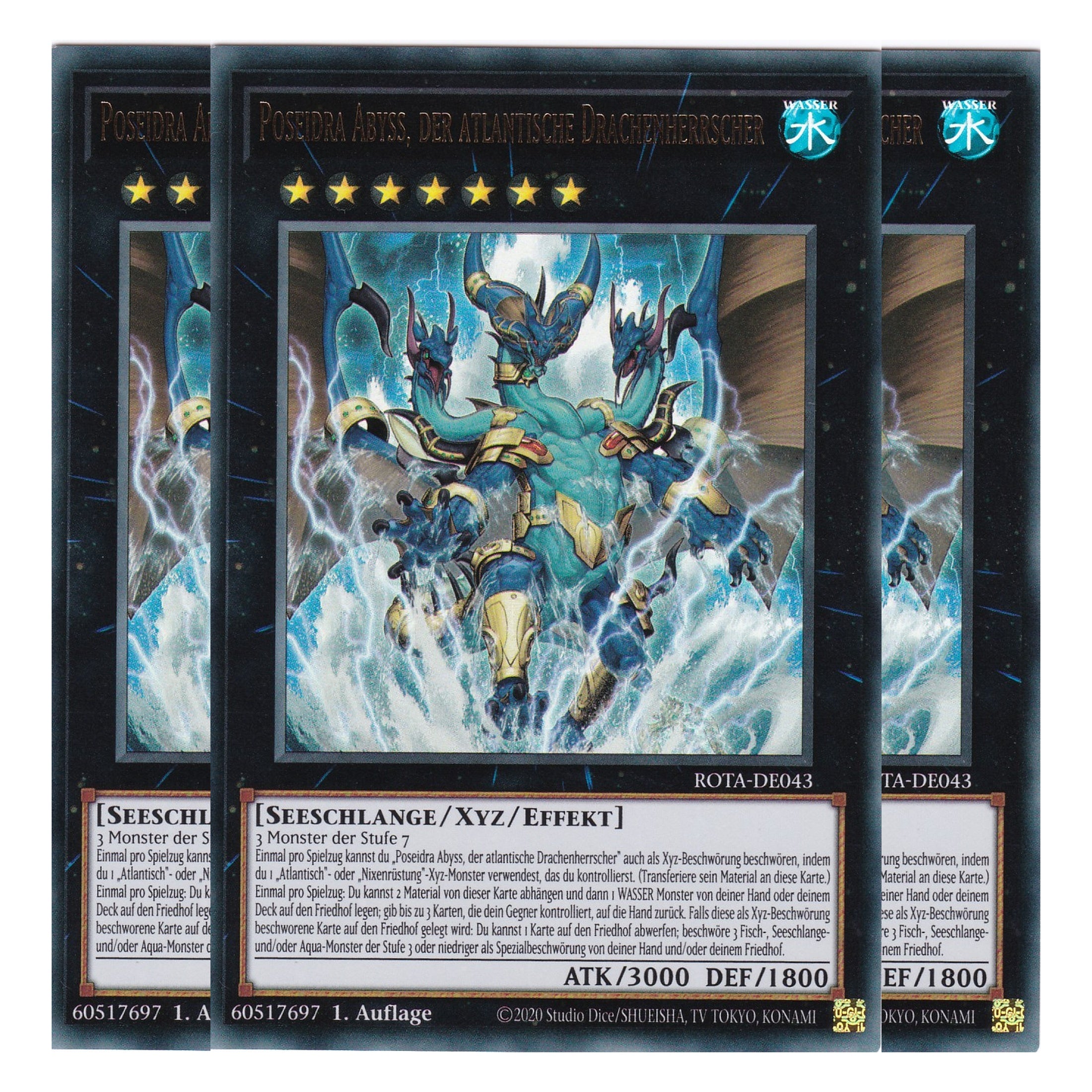 Poseidra Abyss, der atlantische Drachenherrscher - ROTA-DE043 - Ultra Rare - Deutsch - 1. Auflage - Rage of the Abyss - Playset (3 Kopien) - Yu-Gi-Oh!