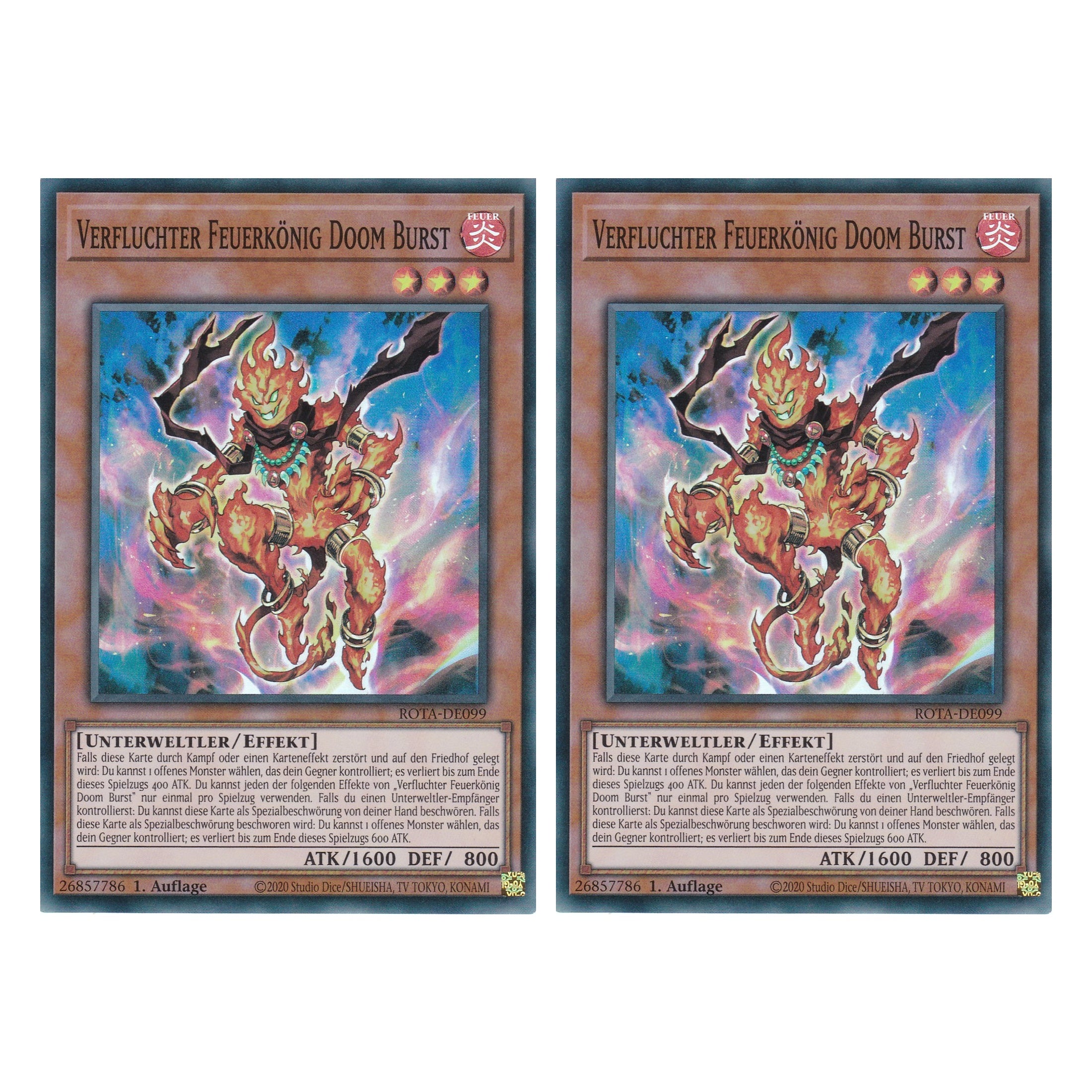 Verfluchter Feuerkönig Doom Burst - ROTA-DE099 - Super Rare - Deutsch - 1. Auflage - Rage of the Abyss - Duo Set (2 Stück) - Yu-Gi-Oh!