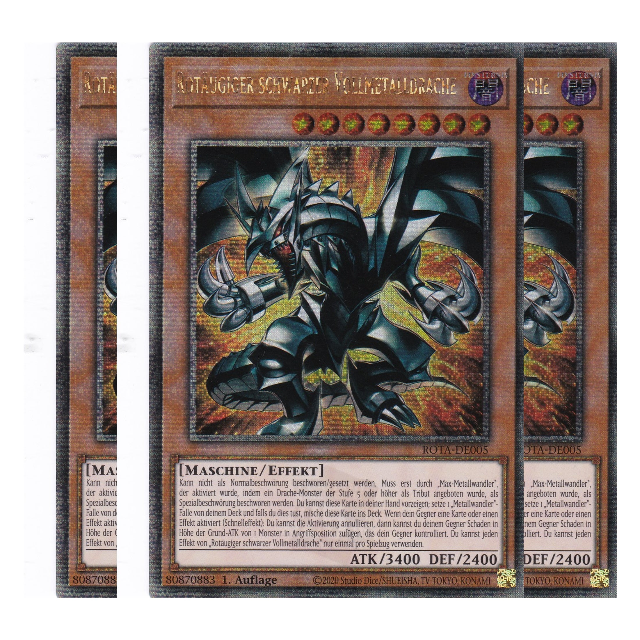 Rotäugiger schwarzer Vollmetalldrache - ROTA-DE005 - Quarter Century Secret Rare - Deutsch - 1. Auflage - Rage of the Abyss - Playset (3 Kopien) - Yu-Gi-Oh!