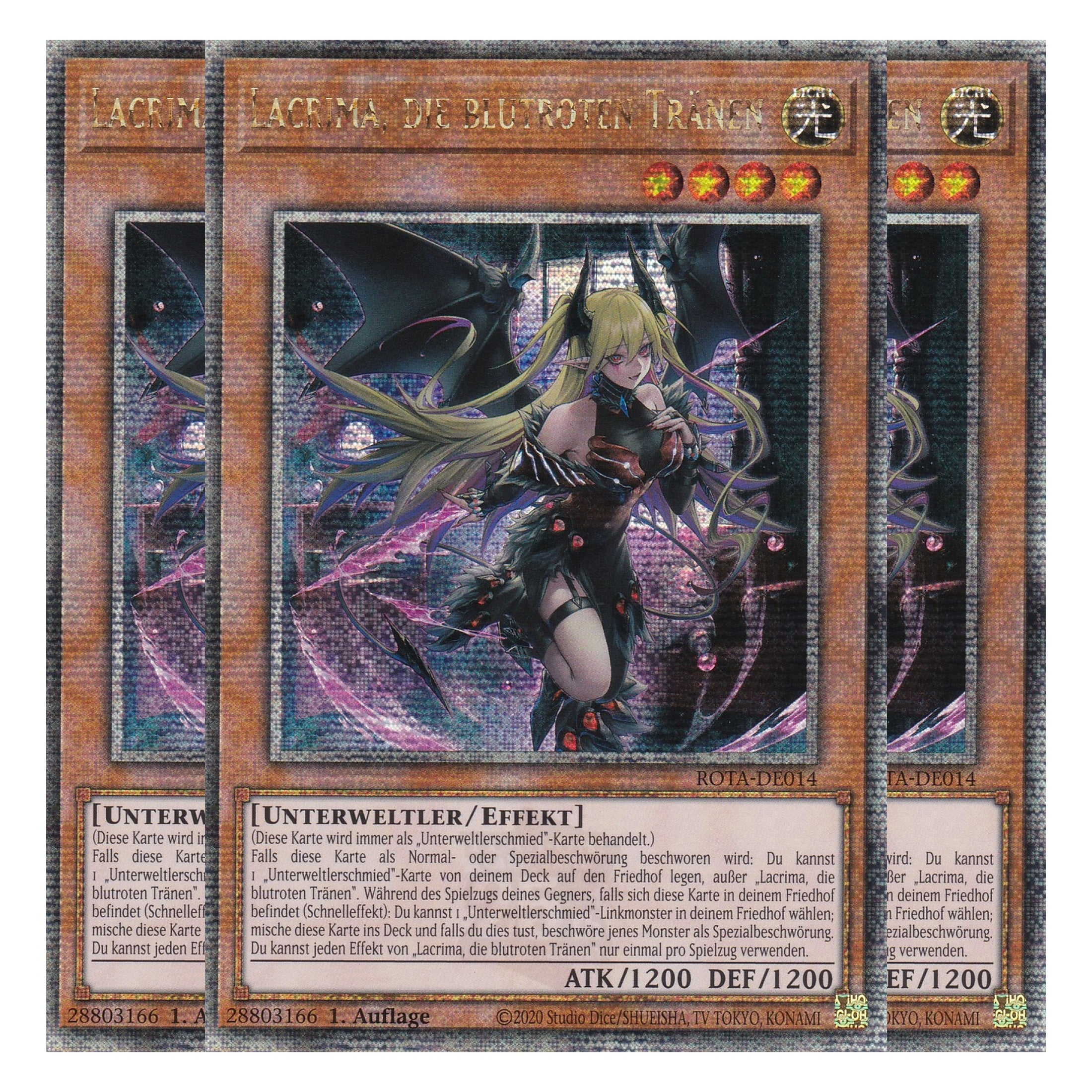 Lacrima, die blutroten Tränen - ROTA-DE014 - Quarter Century Secret Rare - Deutsch - 1. Auflage - Rage of the Abyss - Playset (3 Kopien) - Yu-Gi-Oh!