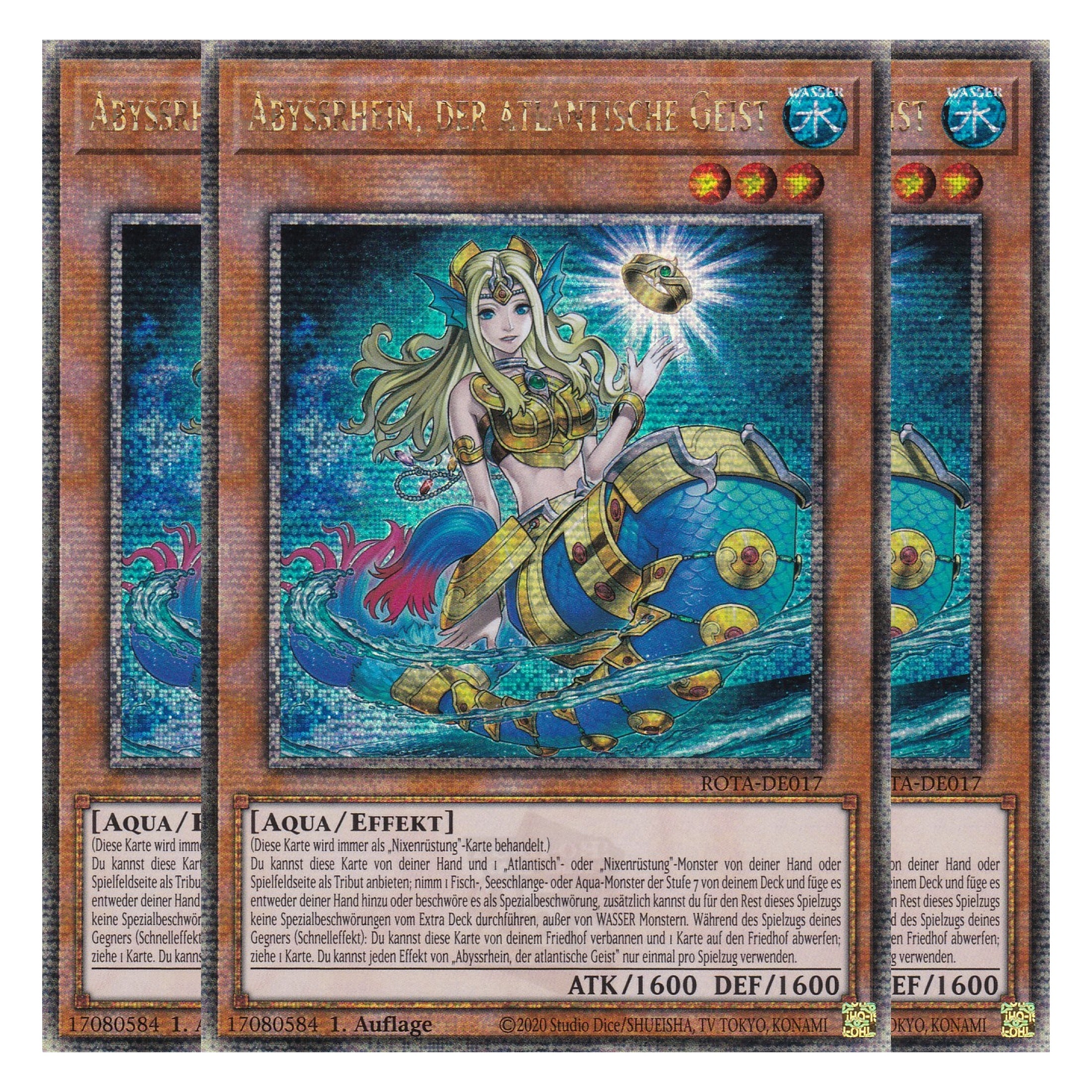 Abyssrhein, der atlantische Geist - ROTA-DE017 - Quarter Century Secret Rare - Deutsch - 1. Auflage - Rage of the Abyss - Playset (3 Kopien) - Yu-Gi-Oh!