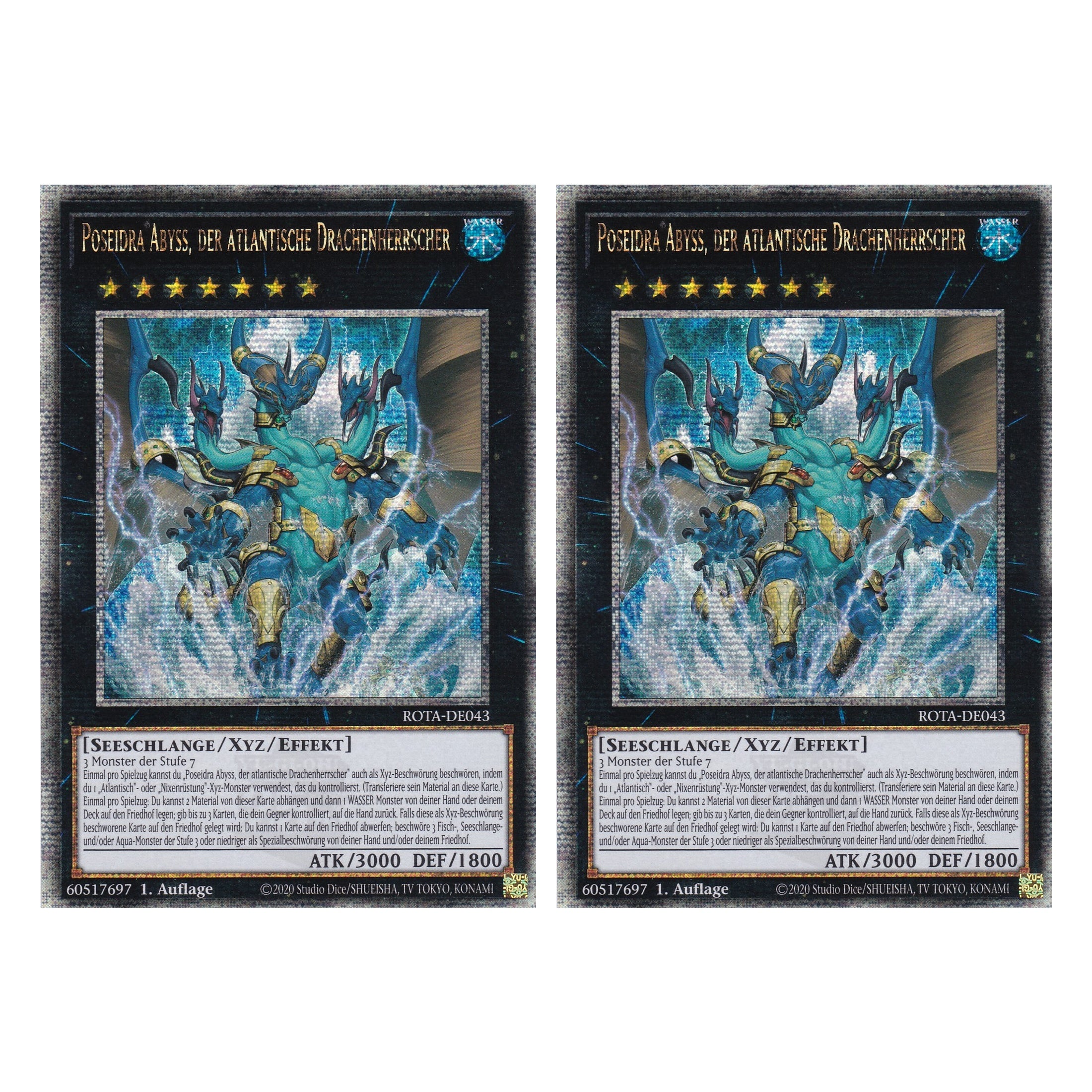 Poseidra Abyss, der atlantische Drachenherrscher - ROTA-DE043 - Quarter Century Secret Rare - Deutsch - 1. Auflage - Rage of the Abyss - Duo Set (2 Stück) - Yu-Gi-Oh!